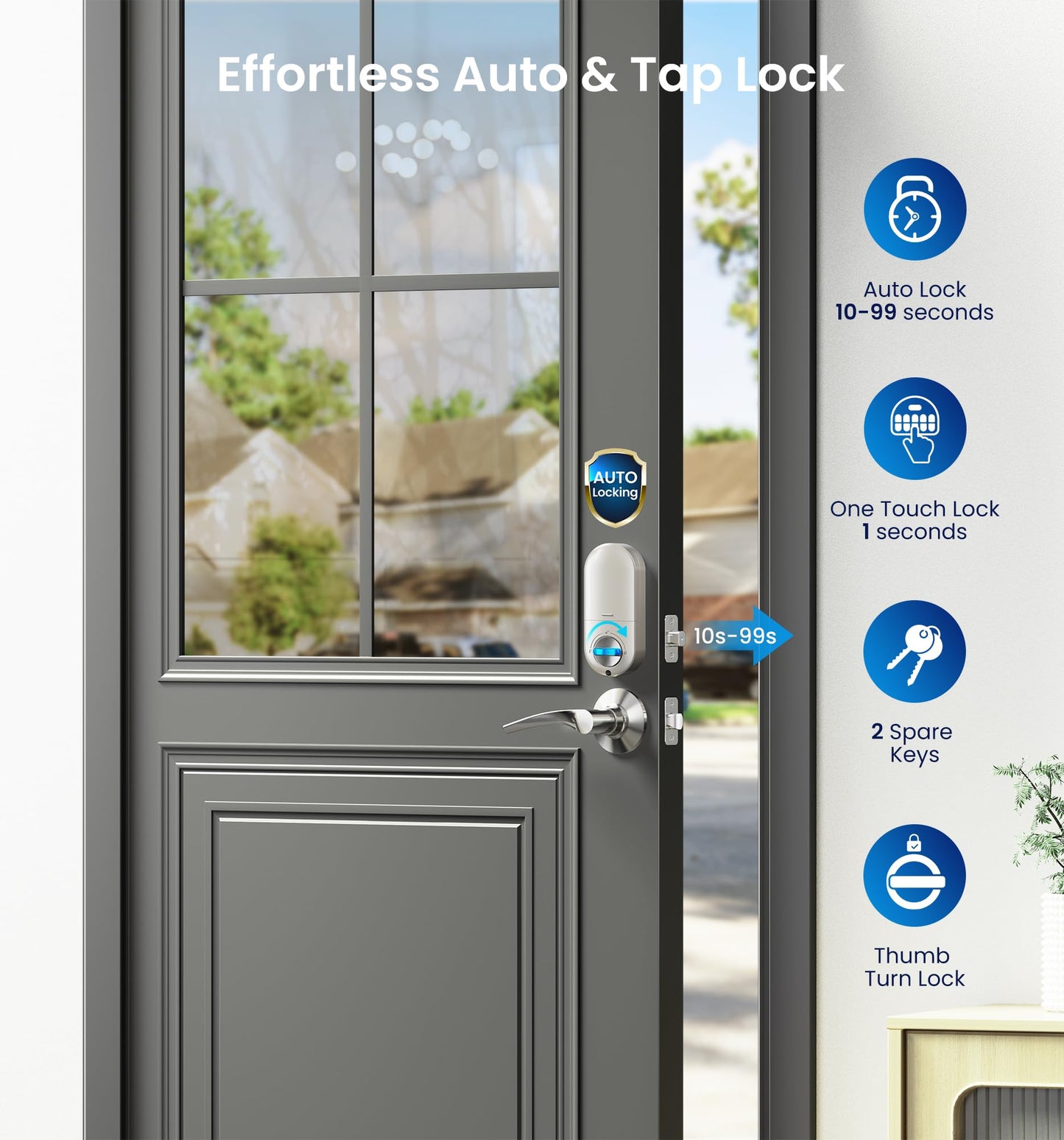 Veise Keyless Entry Door Lock with 2 Lever Handles - Electronic Keypad Deadbolt, Auto Lock, Back Lit & Easy Installation Design, Front Door Handle Sets, Satin Nickel
