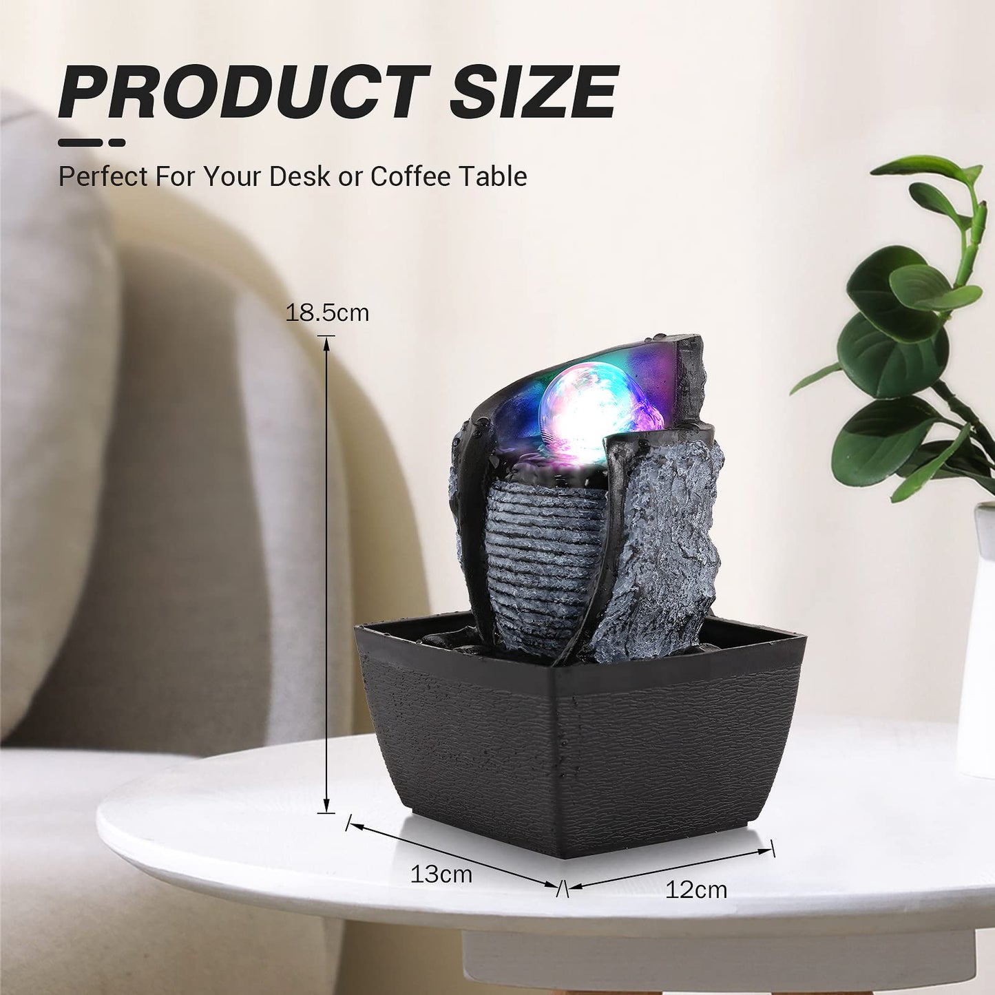 WICHEMI Indoor Fountain Tabletop Fountain Mini Waterfall Fountains Relaxation Water Feature Feng Shui Zen Meditation Desktop Fountain with Rolling Ball for Home Office Indoor Spaces Decor (Style 3)