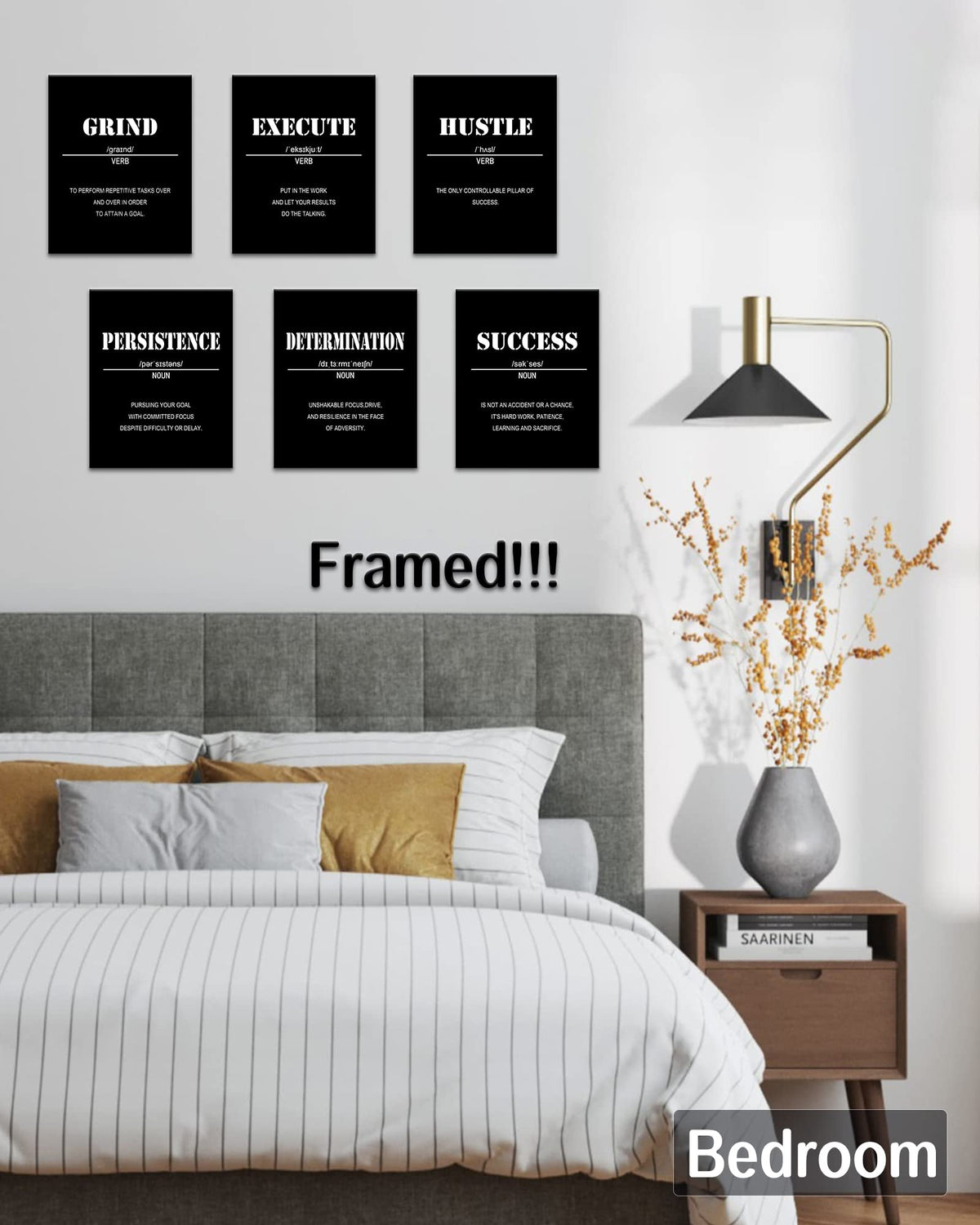 Drsoum Inspirational Office Wall Art - Motivational Quotes for Living Room - Encouraging Canvas Posters for Bedroom - Sayings for Wall Decor - 8” x10” x6 PCS (FRAMED)