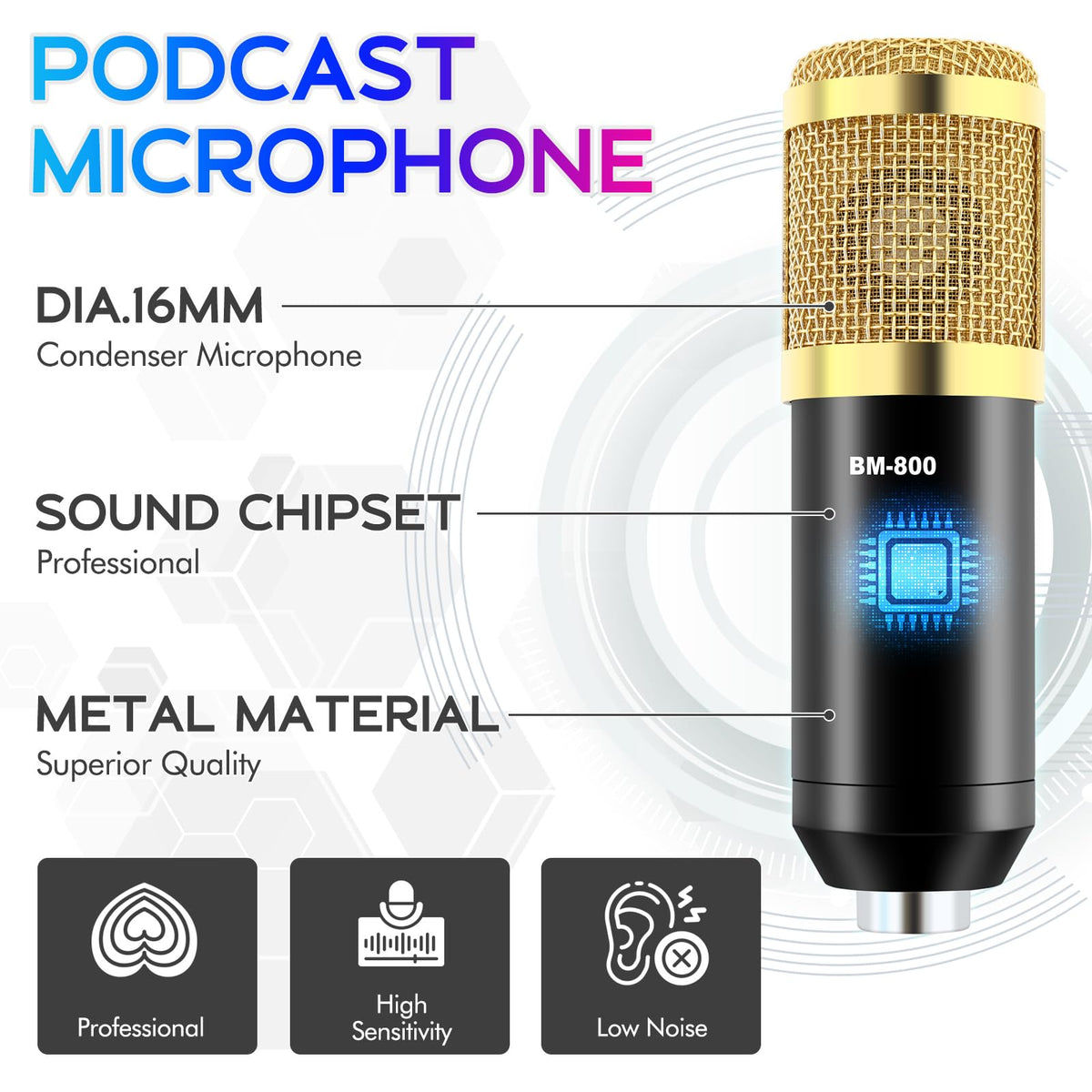 ALSO GO Podcast Equipment Bundle, Podcast Equipment with BM-800 Microphone(Gold) & F998 Sound Card, Recording Studio Equipment for Podcasting, Singing, Gaming, and Live Streaming YouTube Tiktok