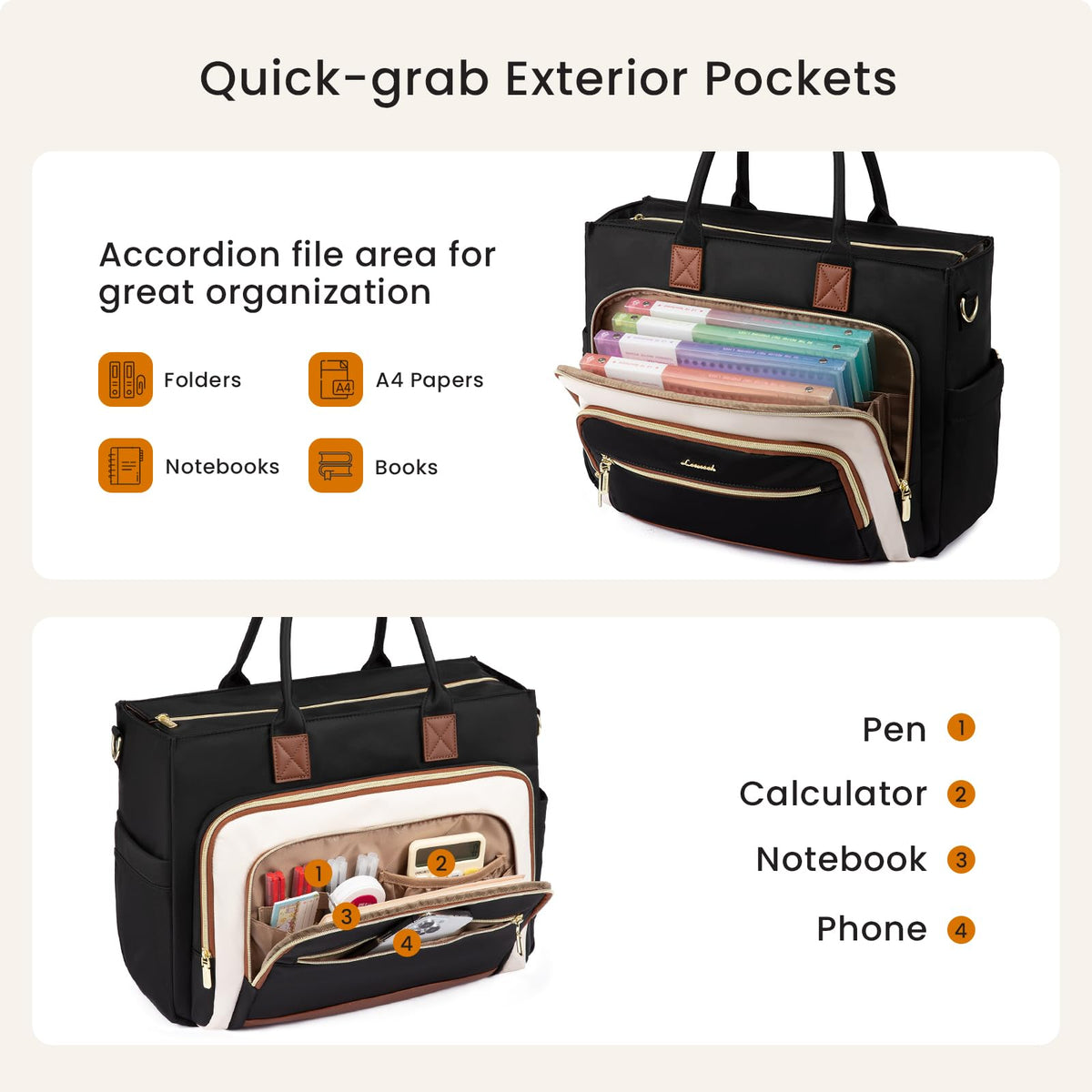 LOVEVOOK Teacher Tote Bag for Women,Laptop bag with Large Cup Holder,Work bag with Accordion File Organizer Pocket,Multi-Pockets Professional Diaper Bag Nurse Bag,Handbag Purse for Work,College,Daily
