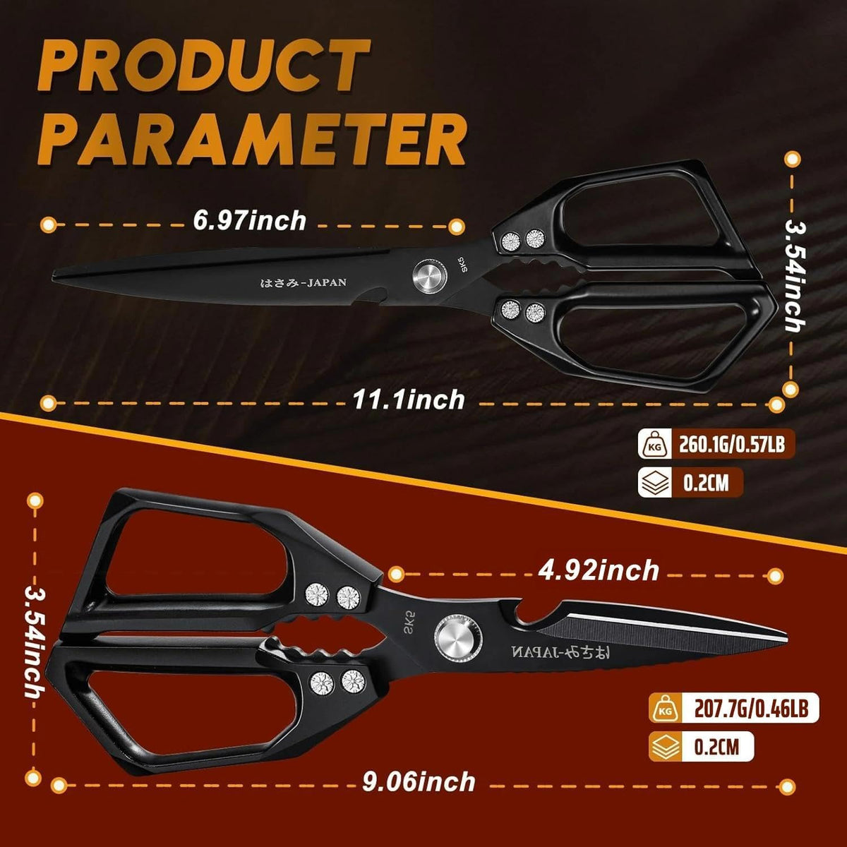 HUUSK Kitchen Scissors Set Black - Upgraded Stainless Steel Kitchen Shear, Sharp Meat Scissors, Heavy Duty Poultry Shears, Japanese Cooking Scissor for Food, Dishwasher Safe Christmas Gifts for Women