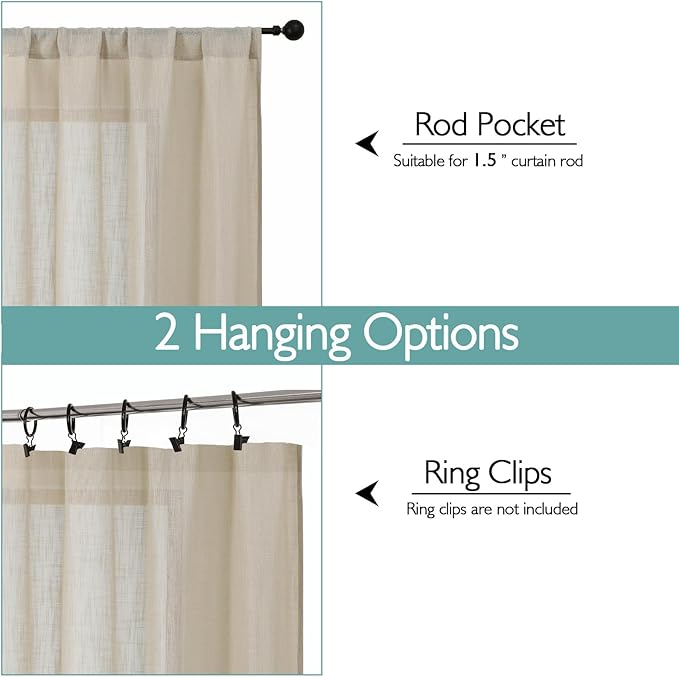 Chyhomenyc Semi Sheer Curtains 84 Inches Long 2 Panels Set, Light Filtering
