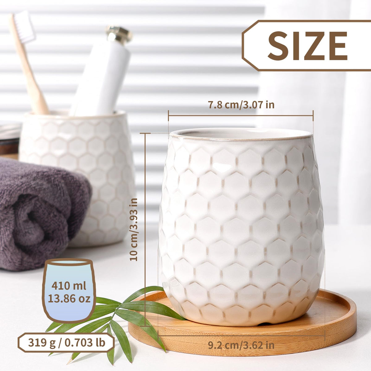 Toothbrush Holder, Tooth Brush Holder for Bathroom - Ceramic Toothbrush Cup White Toothbrush Holders Countertop, Makeup Brush Holder Pen Holder, 3.62" x 3.62" x 3.93", ANTIS'S HOME
