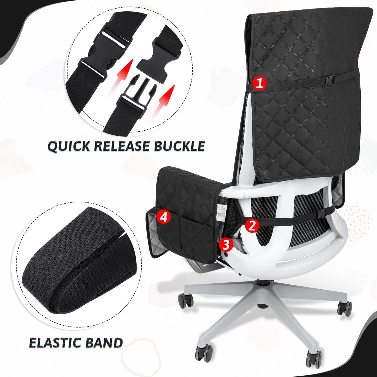 Executive Office Chair Covers with Arms Computer Large Desk Chair Cover Protector Quilted Water Resistant Executive Boss Cover Washable with Non Slip Buckle Universal Office Chairs with Arm Covers