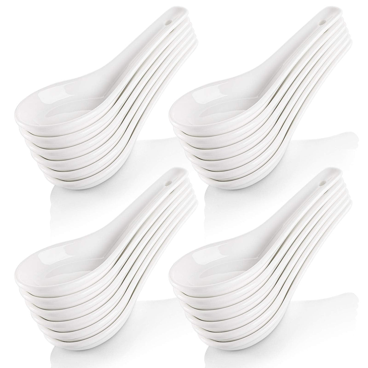 Yopay 24 Pack Soup Spoon Ceramic Asian Ramen Spoons, 5 Inch Small White Porcelain Spoons, Dessert Spoon for Kids Adults Appetizer Wonton Dumpling Miso Pho Macaron, Dishwasher Safe, Oven Safe