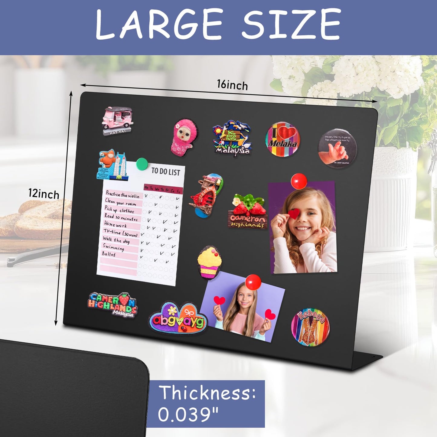 Geyoga 2 Pack Magnetic Bulletin Board with Stand, 16 x 12 Inch Black Magnet Display Board for Memo, Menu, Notes, Photos, for Kitchen Countertop, Office Desk, School