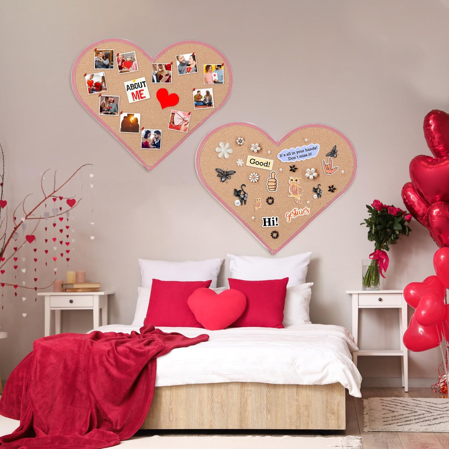 Mooliwe 2 Pcs Valentine's Day Pink Heart Pin Cork Board 10.6 x 13 Inches Framed Bulletin Board for Valentine's Day Office Classroom Memory Memo for Jewelry Organizer Wedding Decor