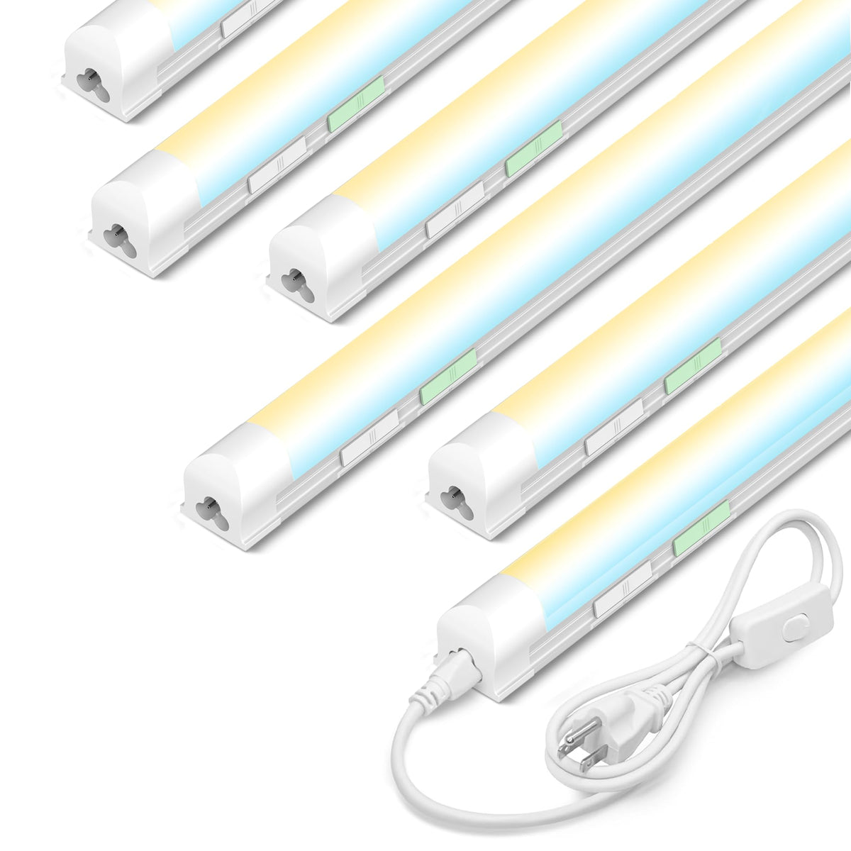 Zi-ZOHNSON 6 Pack Dimmable 4FT Led Shop Lights,30W T8 Integrated LED Light,3000-6500K Tunable with Switches 6CCT 6Watts,4500LM Frosted Cover,Linkable, Plug-in Shop Lights for Workshop,Garage,Basement