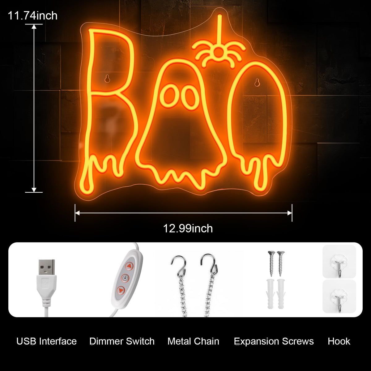 Halloween Boo Neon Sign, Spooky Ghost Neon Light Neon Signs, Dimmable Halloween Led Sign for Wall Bedroom Home Bar Halloween Party Decor Halloween Present for Trick or Treat Party Backdrop