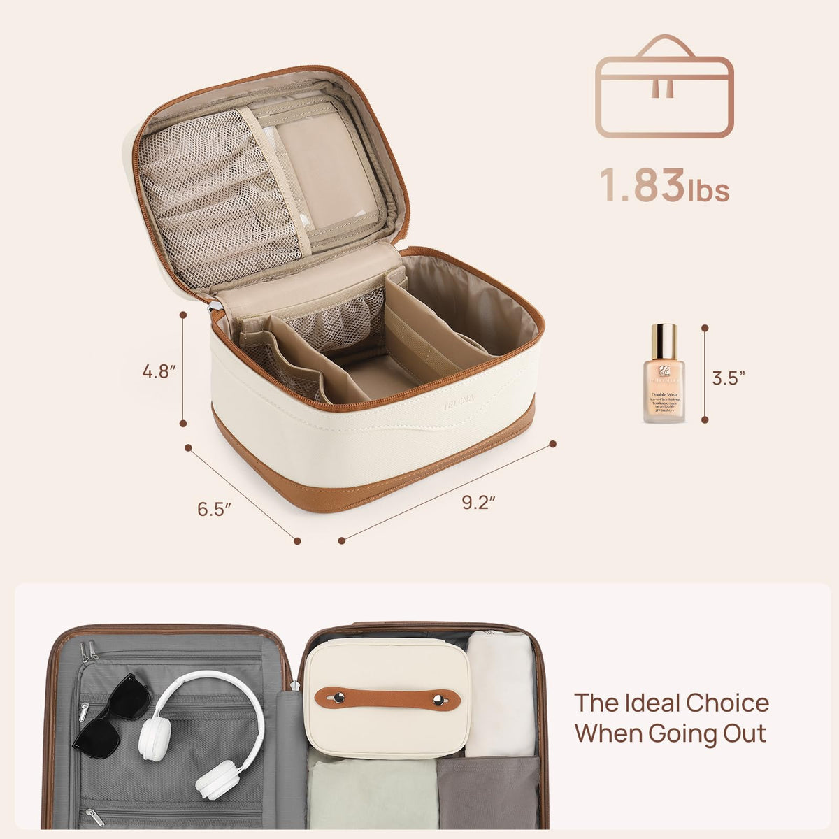 Telena Large Makeup Bag, Travel Toiletry Bag for Women, Vegan Leather Makeup Organizer Case Cosmetic Bag for Travel Essentials