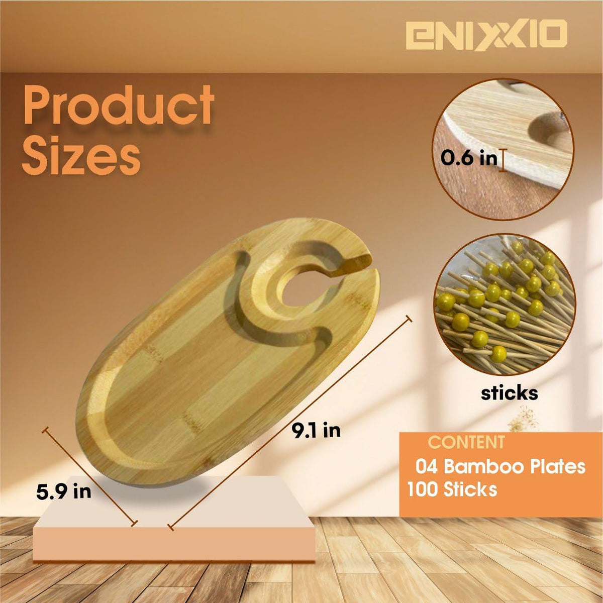 ENIXXIO 4 PCS Wine Appetizer Plates for Wine & Cheese Parties – Individual Mini Charcuterie Boards with Wine Glass Topper Appetizer Plates, Cheese Board with Wine Holder and 100 Bamboo Picks
