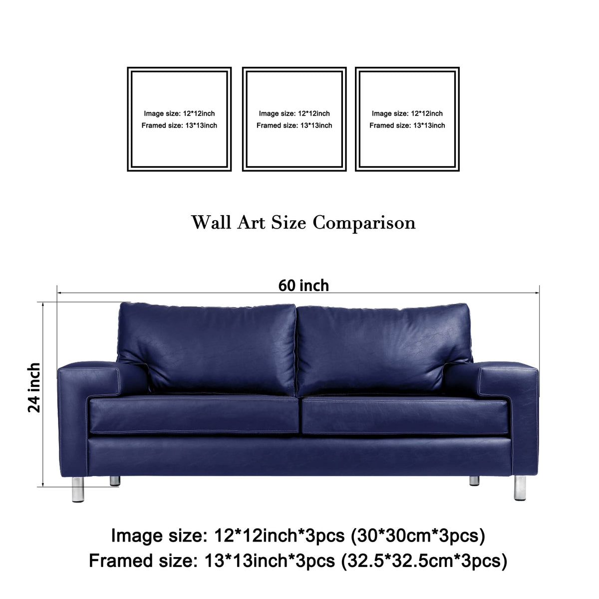 Wieco Art Framed Blue Abstract Flowers 3 Panels Canvas Prints Wall Art Modern Pictures Artwork for Living Room Bedroom Home and Office Decorations with Black Frame