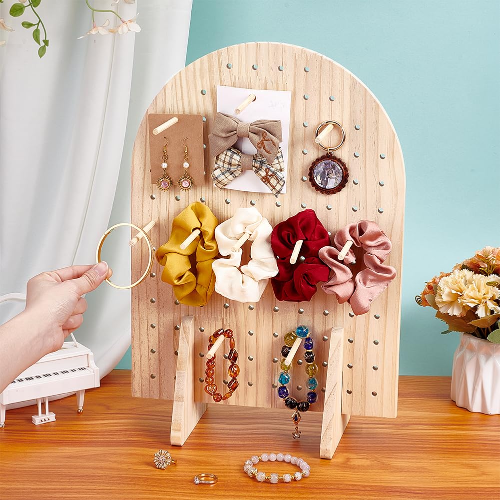 PH PandaHall Wooden Pegboard Display Stand with 25 Pcs Wood Dowel Rods Oval Jewelry Organizer for Necklaces, Keychains, Earrings, Pins, Perfect for Craft Shows, Vendor Events, Selling, 5x11x17inch