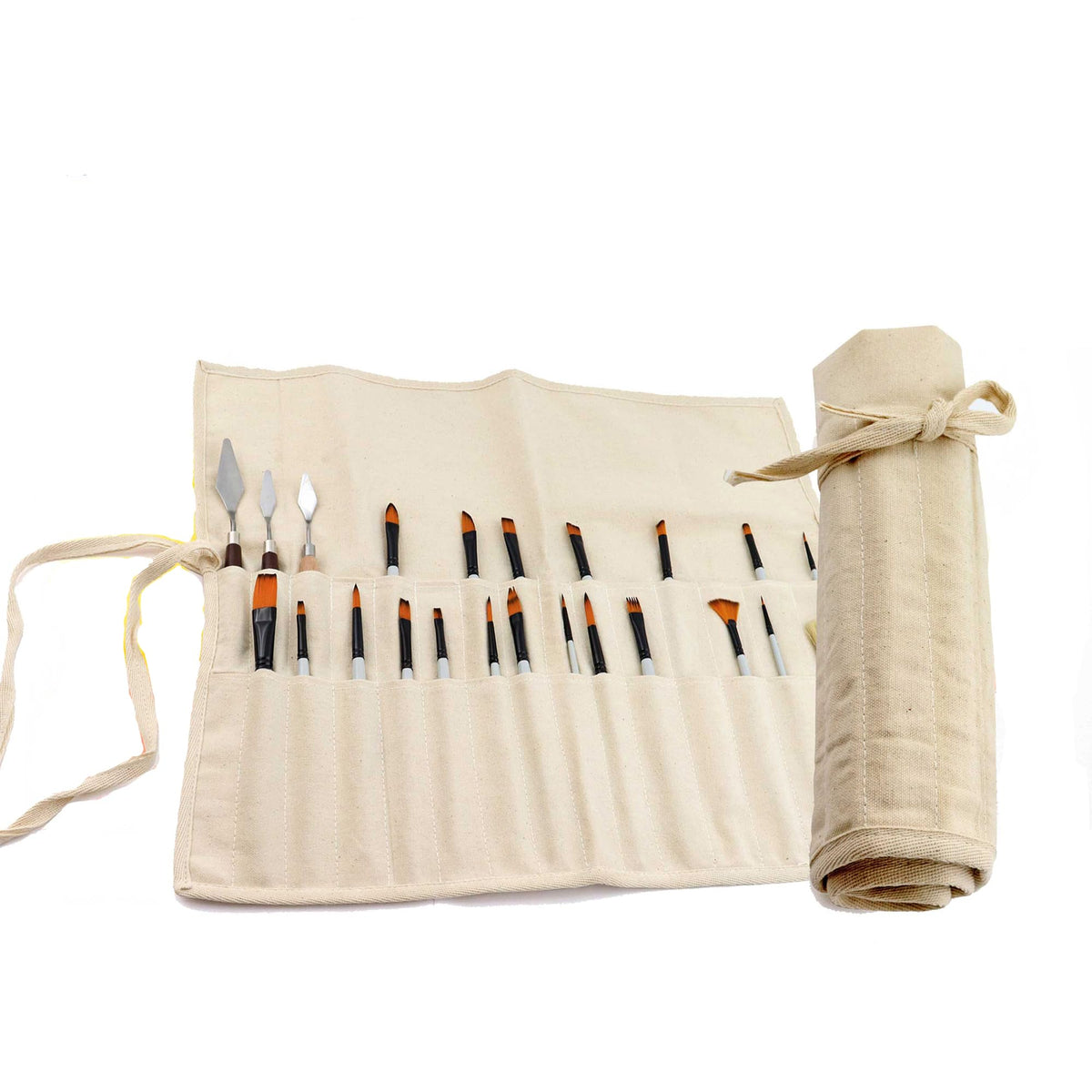 Liquidraw 30 Pocket Canvas Paint Brush Holder - Natural | 21" x 18" | Roll Up Brush Storage Pouch | Ideal Case for Paintbrush & Art Tool Storage | Easy to Carry | Also Great for Storing Makeup Brushes