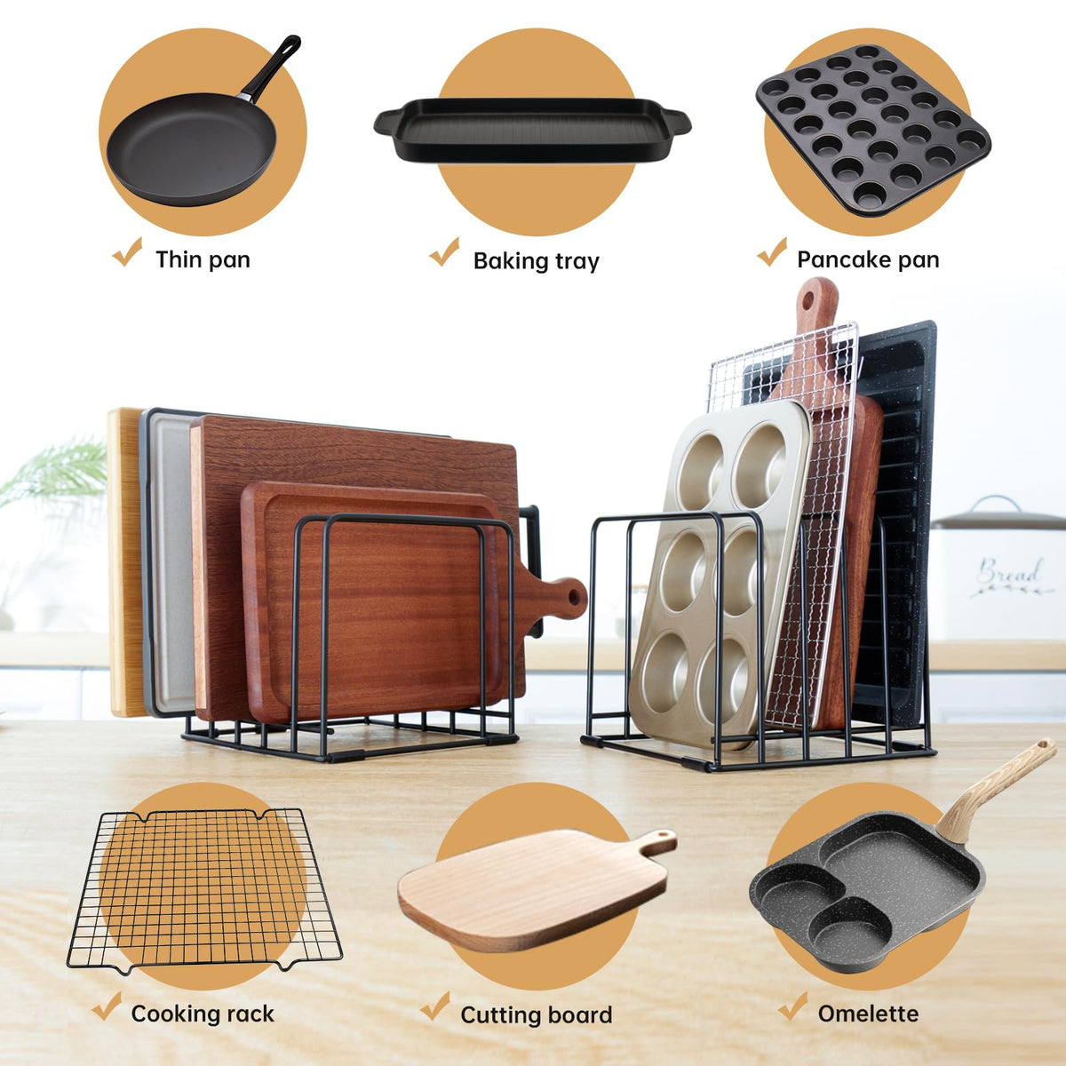 Cutting Board Organizer,Kitchen Cabinet Organizer,Divided Rack with 5 Slots for Baking Trays,Space-Saving Kitchen Storage for Cutting Boards, Cookie Sheet, Thin Pans and Baking Sheets Holder (1pcs)