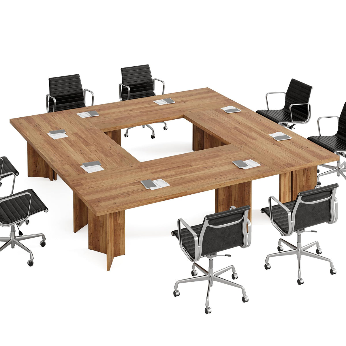 Tribesigns 10.5FT Conference Table, Large Rectangle Meeting Seminar Table for 10-12 Person, Long Wooden Business Tables (Set of 2, Walnut)