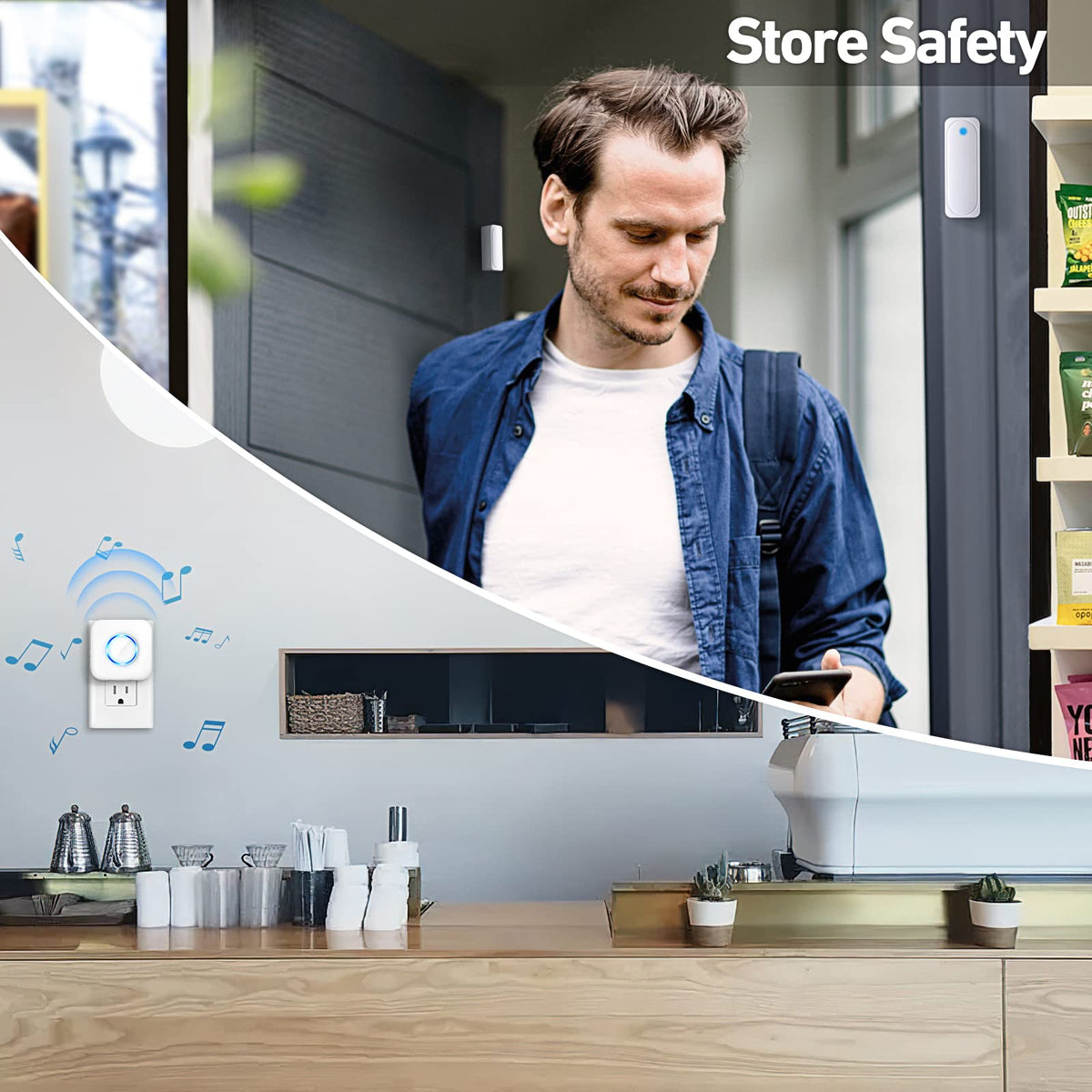 Door Chime, Satisure Wireless Door Open Contact Sensor Alarm Chime with 600 FT Range 58 Chimes 5 Volume Levels LED Indicators, Door Ringer Alert for Business/Store/Home/Office When Entering