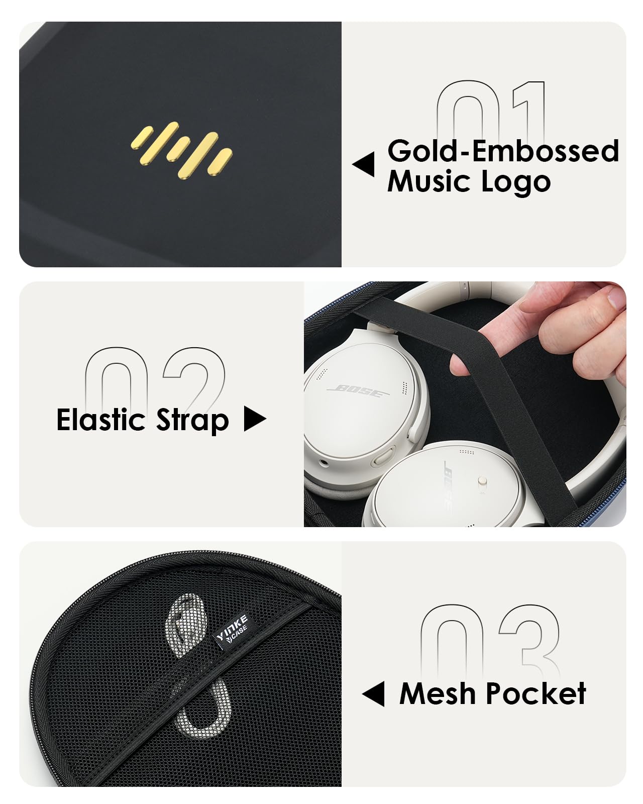 Headphone Hard Case Replacement for Bose QuietComfort/Sony WH-CH/JBL/Soundcore Anker Over-Ear Headphones, Super-Slim Upgrade PU Universal Portable Travel Organizer Bag (Black)