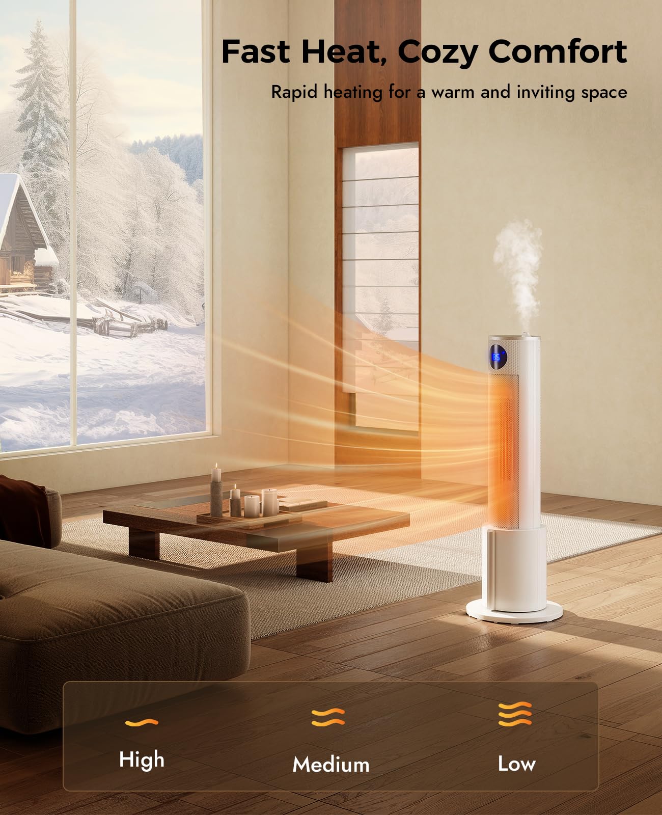 Oylus Space Heater with Humidifier - Portable Tower Heaters for Indoor Use, Remote, Adjustable Thermostat, 3 Heat Modes, Multiple Safety Protection, 12H Timer, Quiet Electric Heater for Bedroom