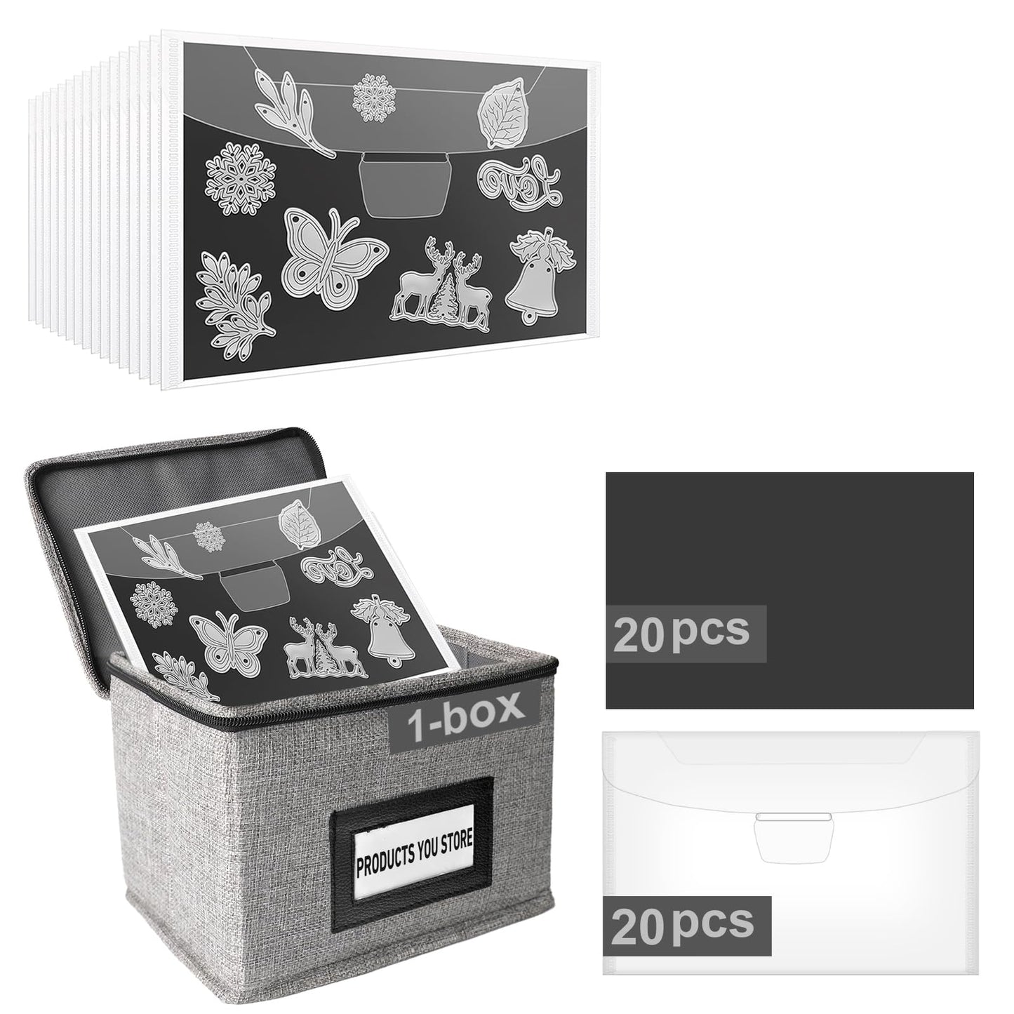 KKJCXY 40 Pcs Magnetic Sheets for Dies Storage Stamp and Die Storage Pockets Die Cut Storage Organizer Box for Card Making, DIY Scrapbooking,Picture,Photos