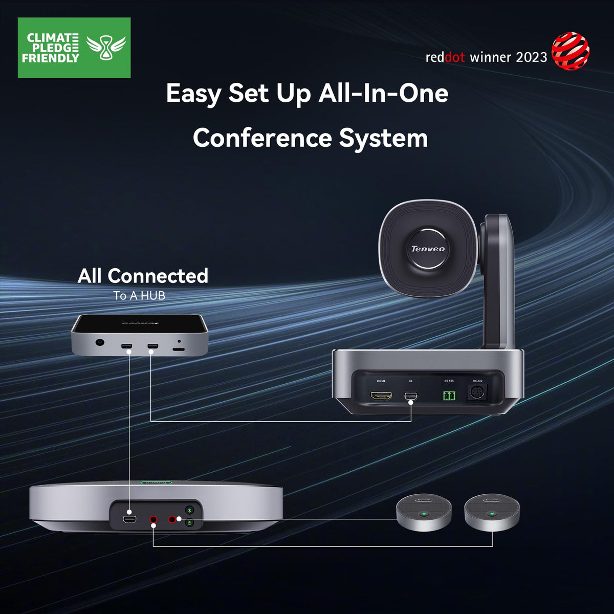 Tenveo 4K PTZ Conference Room Camera System, AI Auto-Tracking 12X Optical Zoom USB3.0 HDMI PTZ Camera and Bluetooth Speakerphone with 2 Expansion Mics Kit Wide Angle for Large Room Meetings