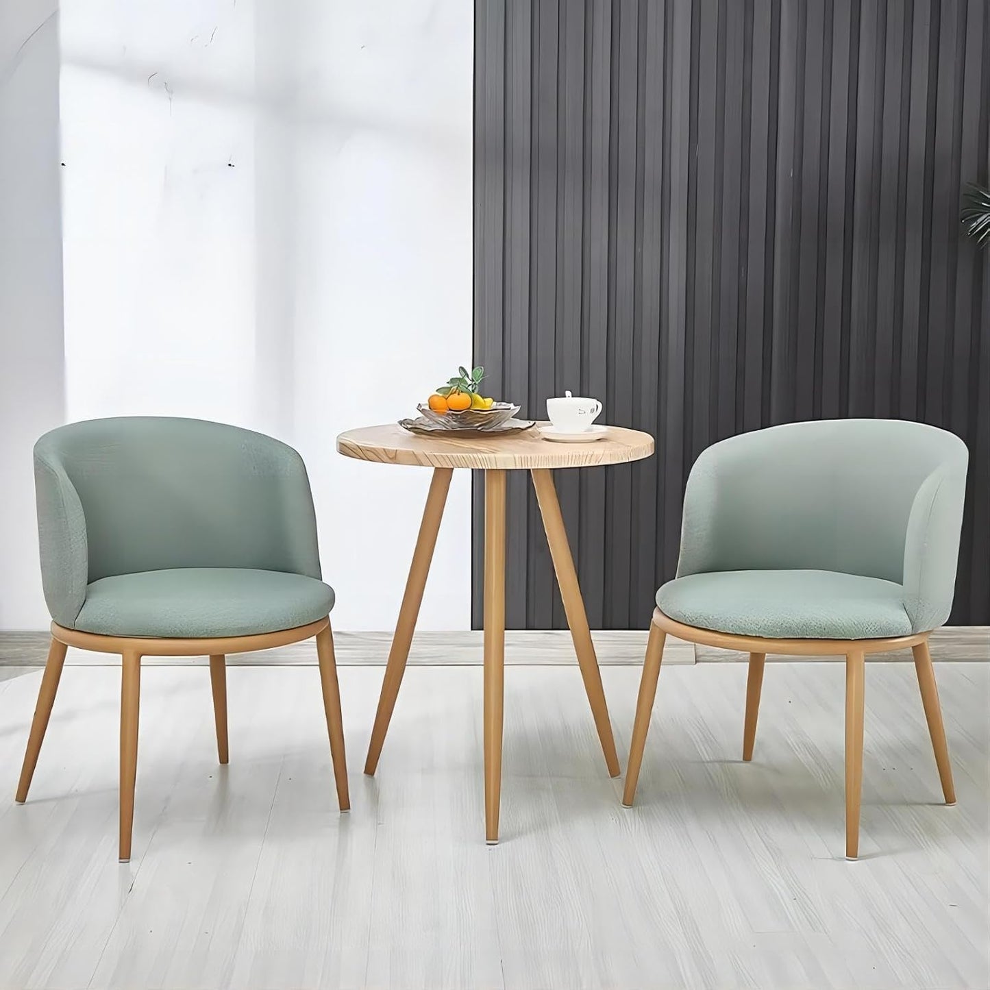 Bloomliving Round Dining Table Set, Upholstered Fabric Chairs with Padded Seat for 2, Modern Nordic Furniture with Sturdy Stainless Steel Legs, Easy to Assemble for Home Office Bistro (Green)