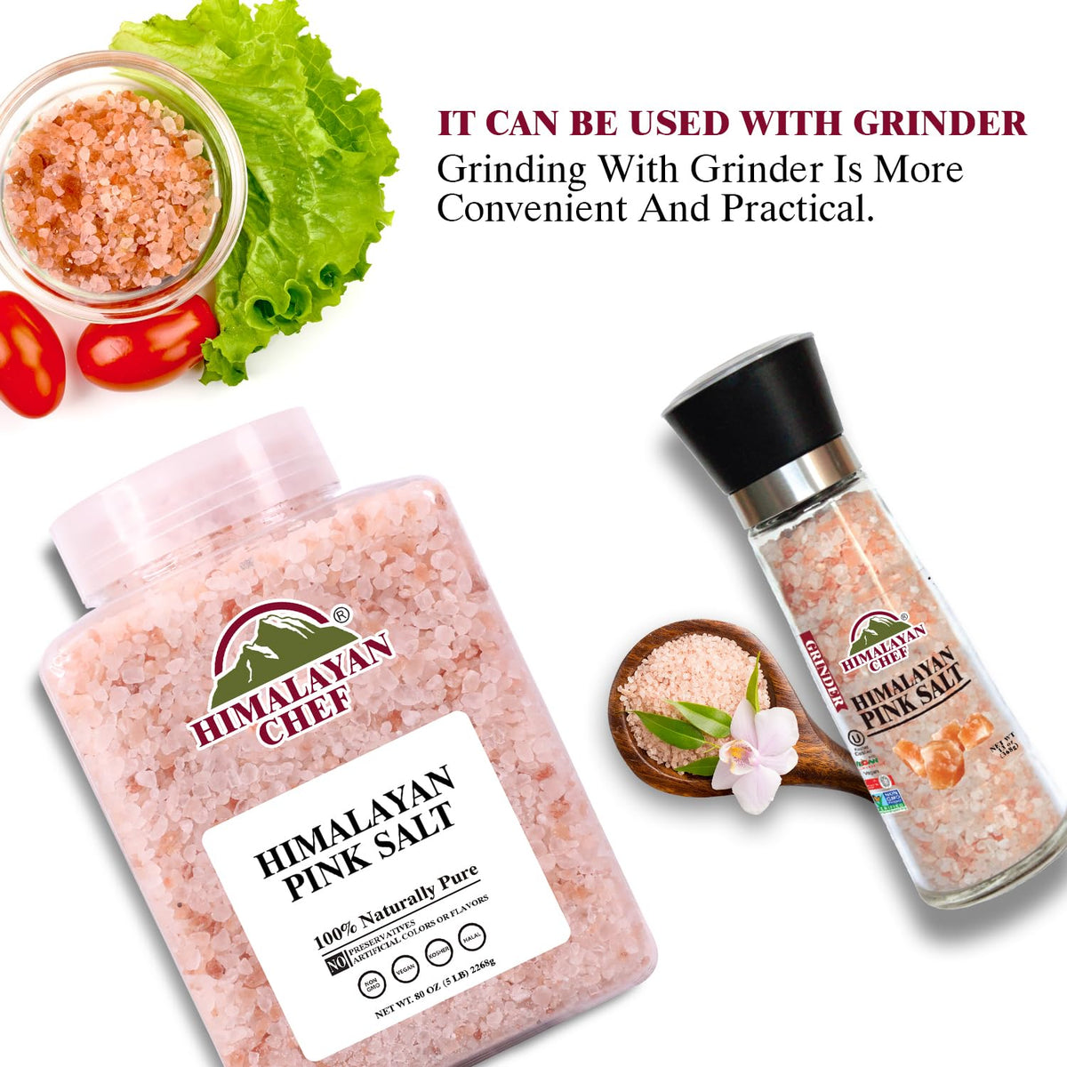 Himalayan Chef Pink Himalayan Salt Coarse Grain, 5 lbs Plastic Jar - Pure, Natural, Kosher, Mineral-Rich, Ideal for Grinder Refills, Cooking, Seasoning