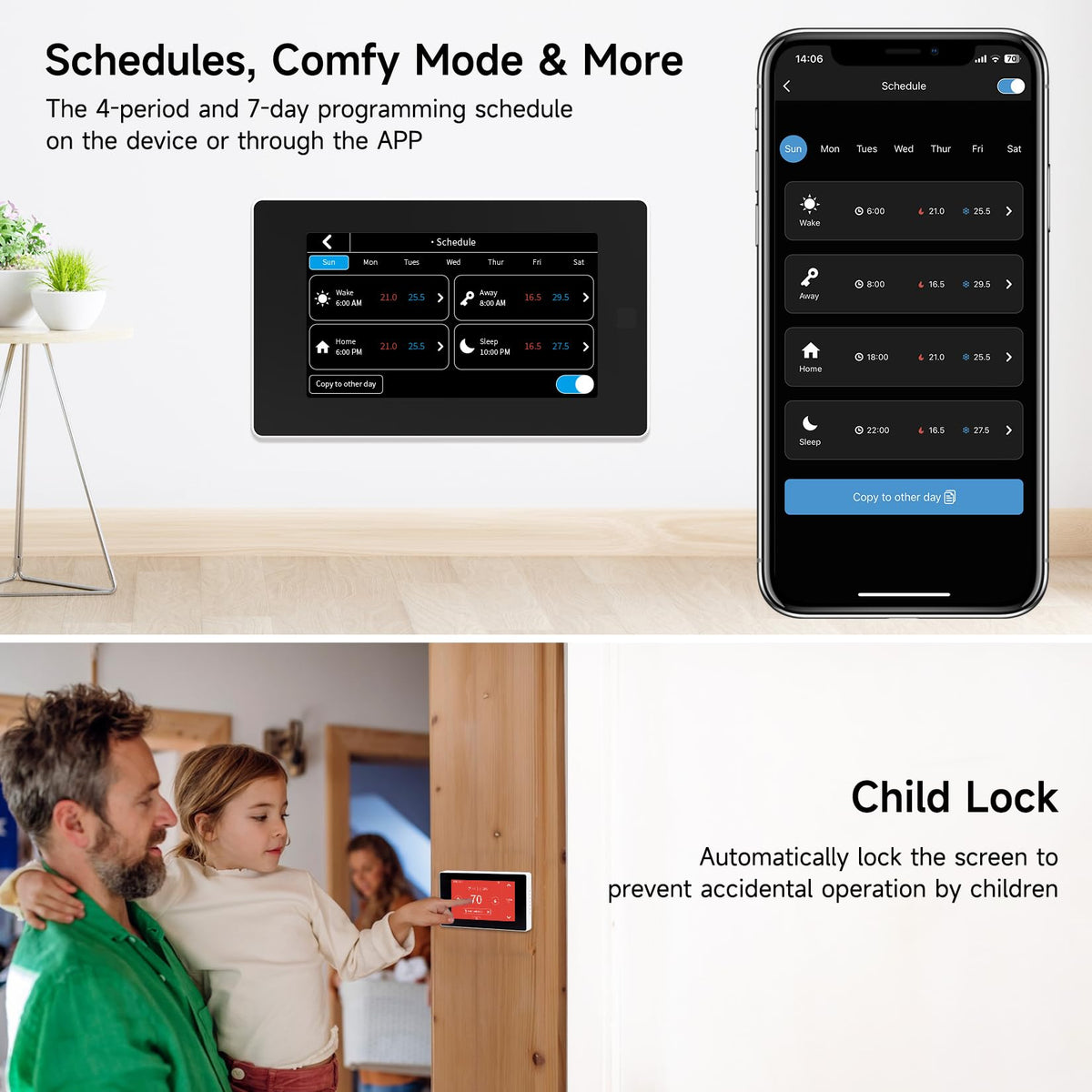 Smart Thermostats for Home with C-Wire Adapter, WiFi Thermostats Programmable Compatible with Alexa and Google Assistant,Energy Saving, Remote Control Tuya/Smart Life, C-Wire Require