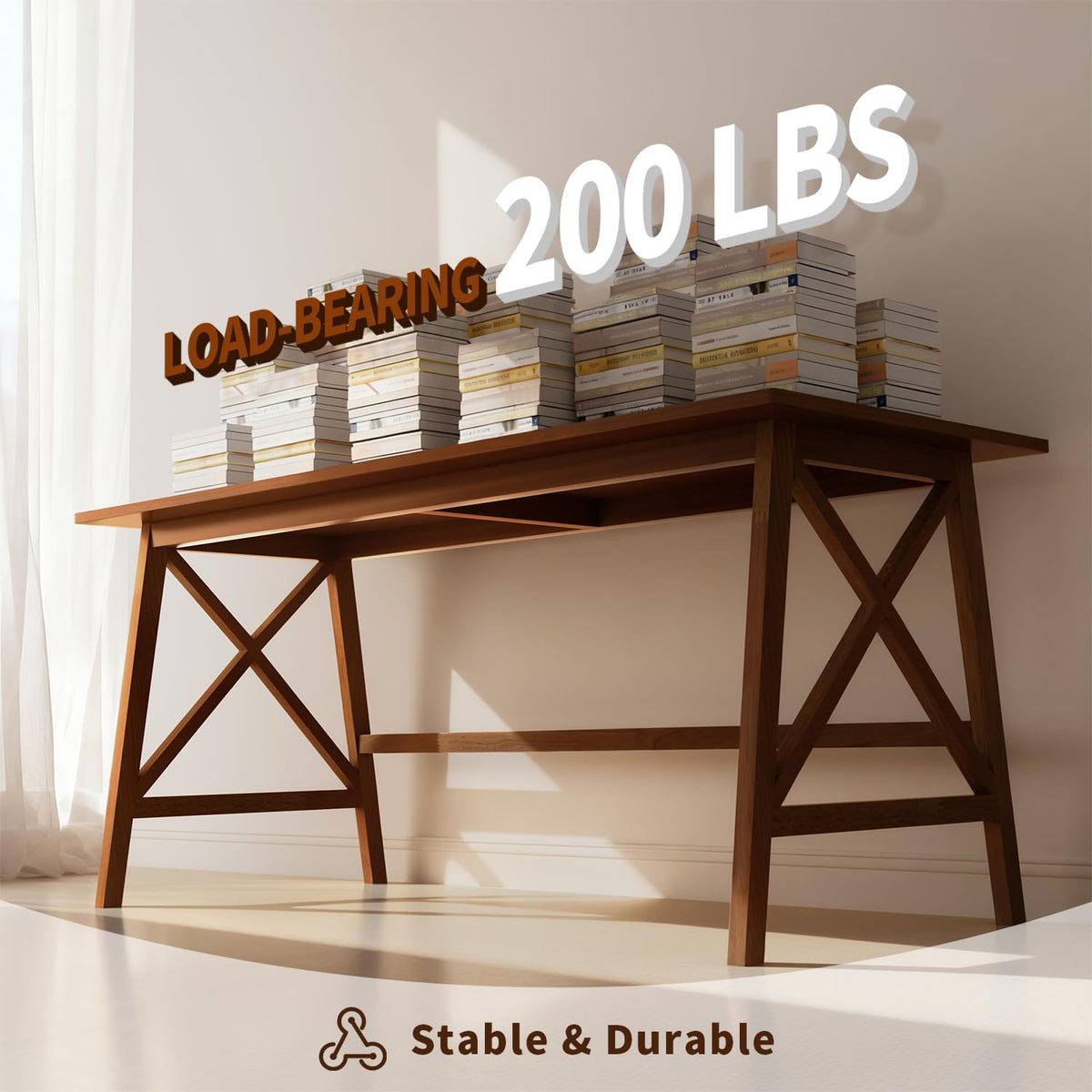 NELYE Modern Solid Wood Desk - 60" Simple Computer Table for Home Office Study Writing Workstation in Walnut, 60" W x 24" D