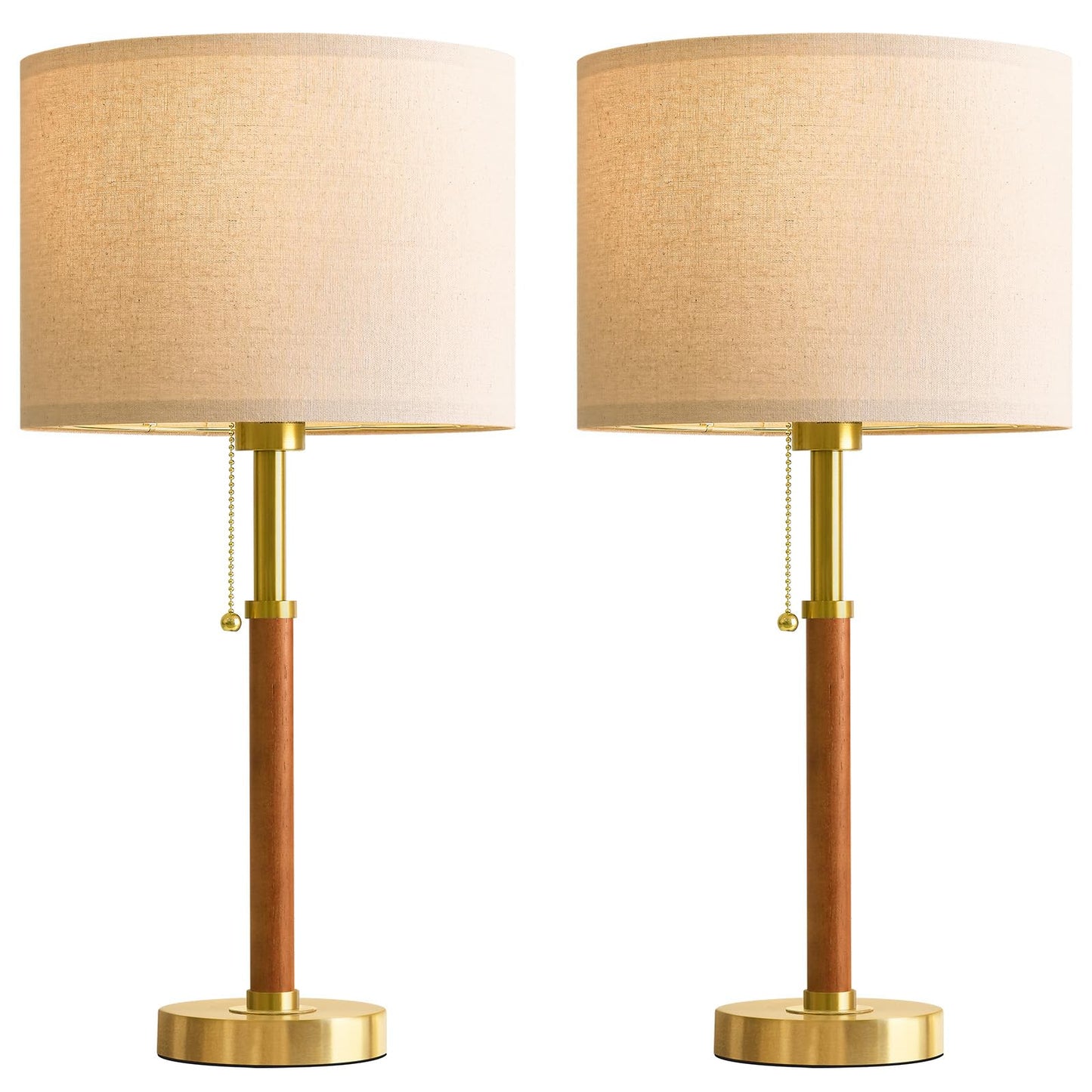 G-SAFAVA 22" Wood Table Lamps Mid Century Modern Lamp for Bedroom Living Room Bedside Lamps for Night Stands Nightstand Lamp with Pull Chain Gold Small Side End Table Lamps Set of 2 Vintage Deco Gifts