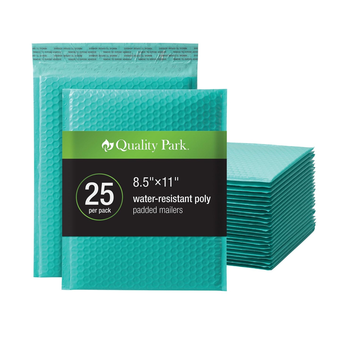Quality Park Bubble Mailers, 8.5 x 11 Shipping Envelopes, Water Resistant Teal Poly Padded Envelopes, Redi-Strip Peel Off Closure, 25 Per Box (QUA85860)