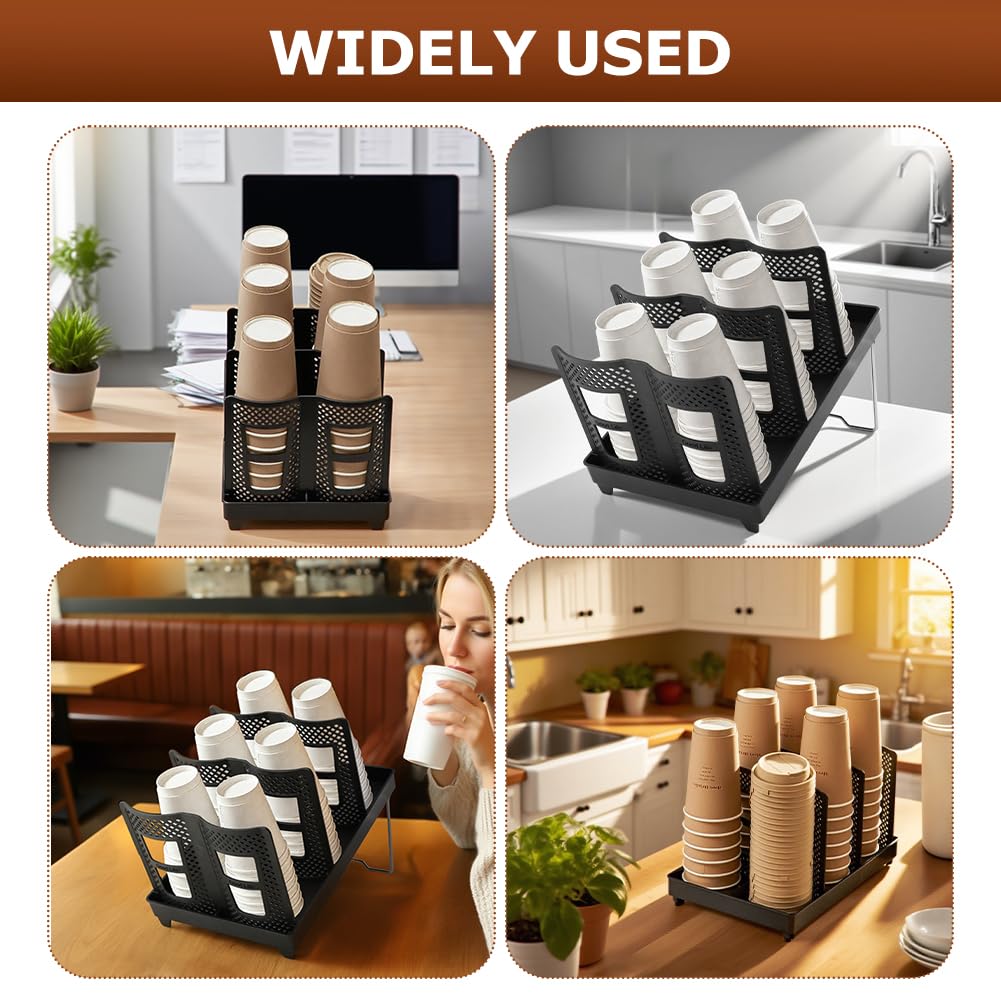 DiQiRenQin Coffee Cup Holder, Cup and Lid Dispenser with Stand, 6 Slots Disposable Cups Organizer for Coffee Station/Home/Office, Space-Saving & Stackable Design