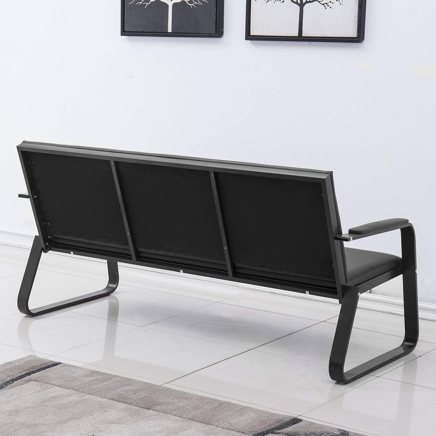 wonline 3-Seat Waiting Room Bench with Armrest PU Leather Office Waiting Room Furniture, Office Guest Seating Lobby Conference Reception Chair for Airport Clinic Hospital