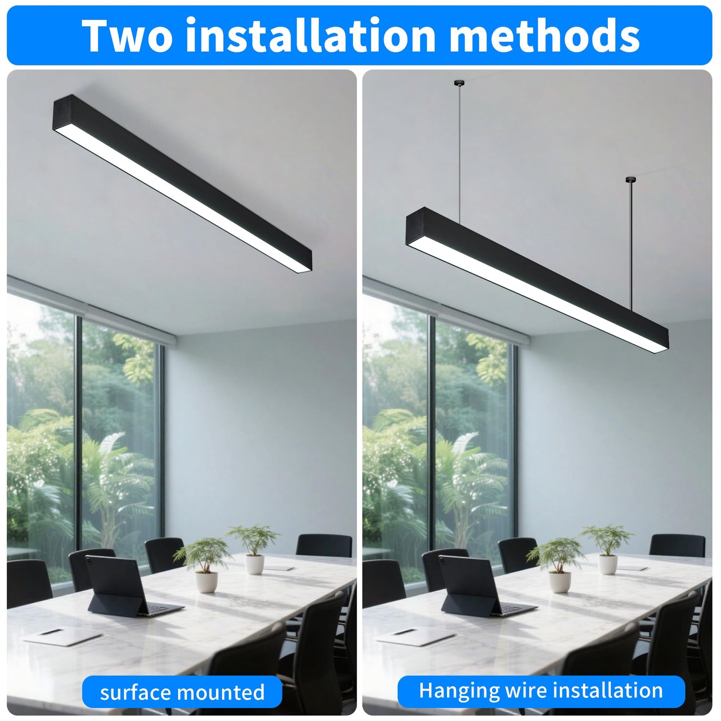 4FT LED Linear Light Fixture, 50W Dimmable Linkable Lights, 3000k-6500K Adjustable Color Temperature Hanging Lighting, Modern Suspended Lamp with APP & Remote Control for Shop Gym Office, 4 Packs