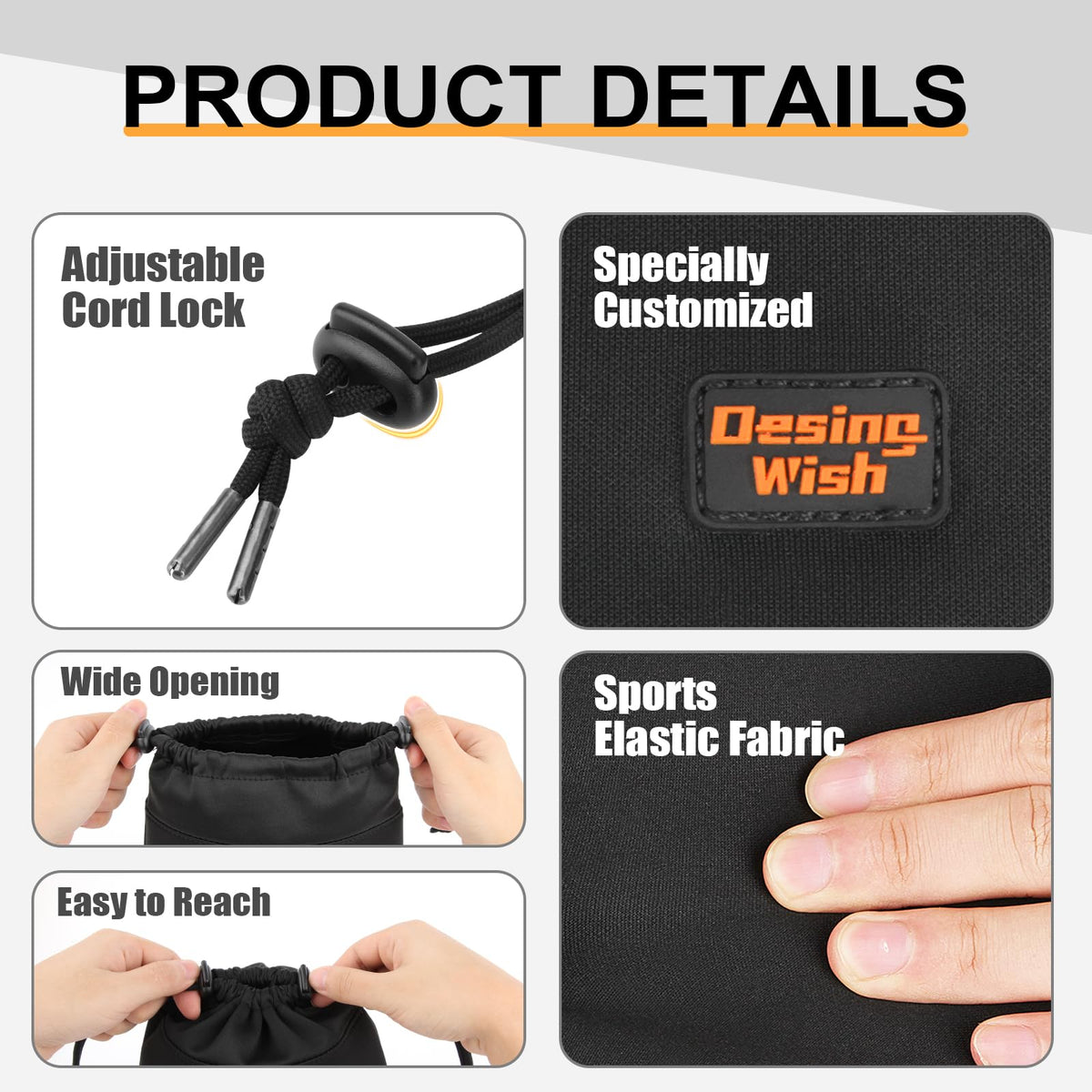 Desing Wish Lightweight Headphone Storage Bag, Portable Headset Carrying Pouch Headphone Case Bag Soft Travel Pouch for Over-Ear Headphones/Gaming Headsets/Neckband Earbuds (Large Black)
