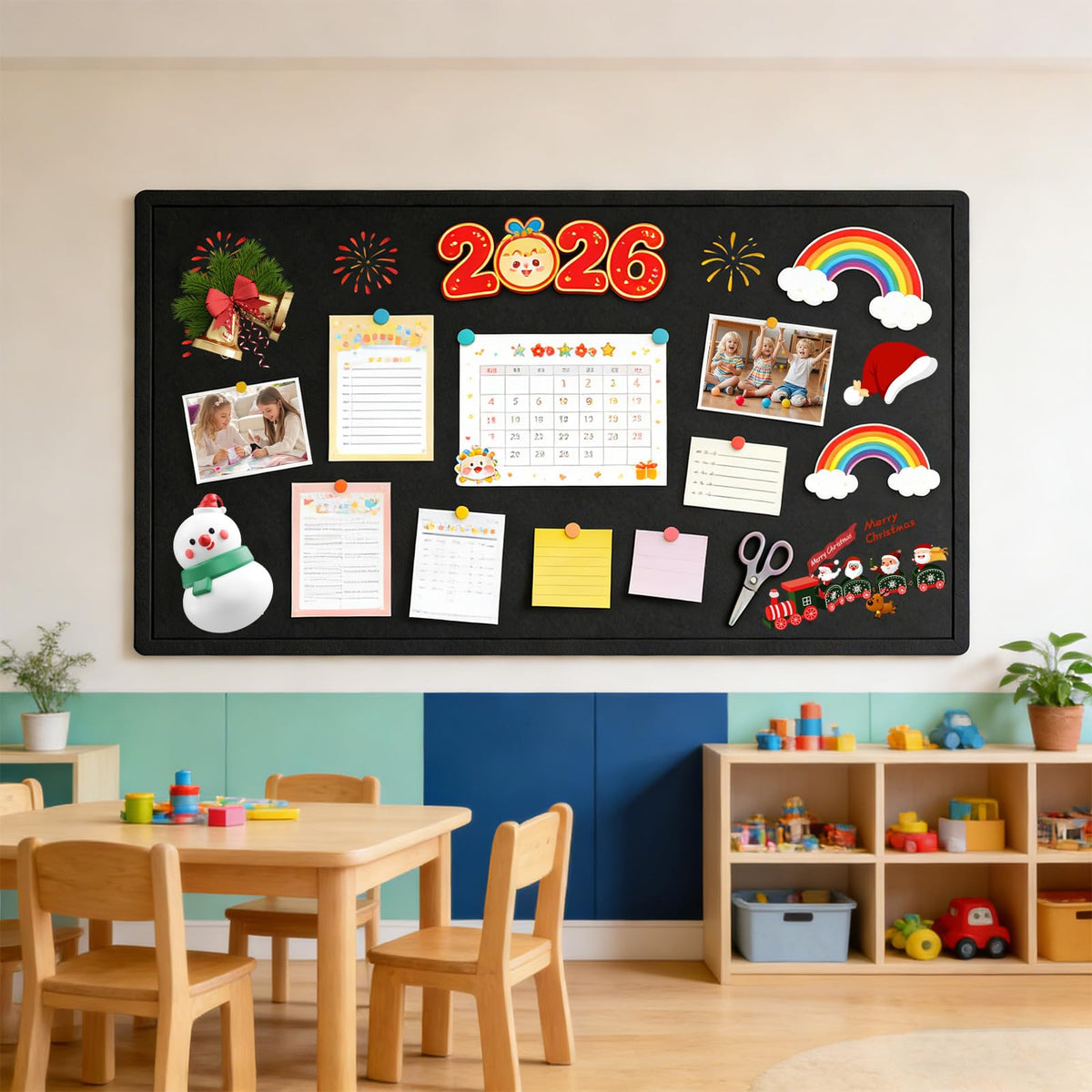 72x48 Inch Large Felt Bulletin Pin Board, Foldable with Pushpins - Black Bulletin Boards, Felt Board for Wall, Big Mood Tack Pinboard