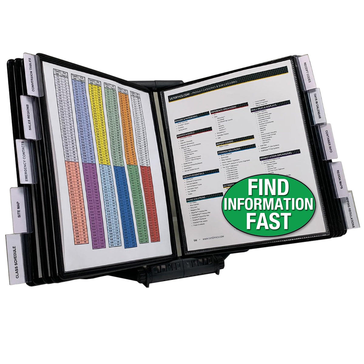 Ultimate Office AdjustaView 10-Pocket Desk Reference Organizer with Easy-Load Pockets and Compact Weighted Base for Stability, Black Pockets