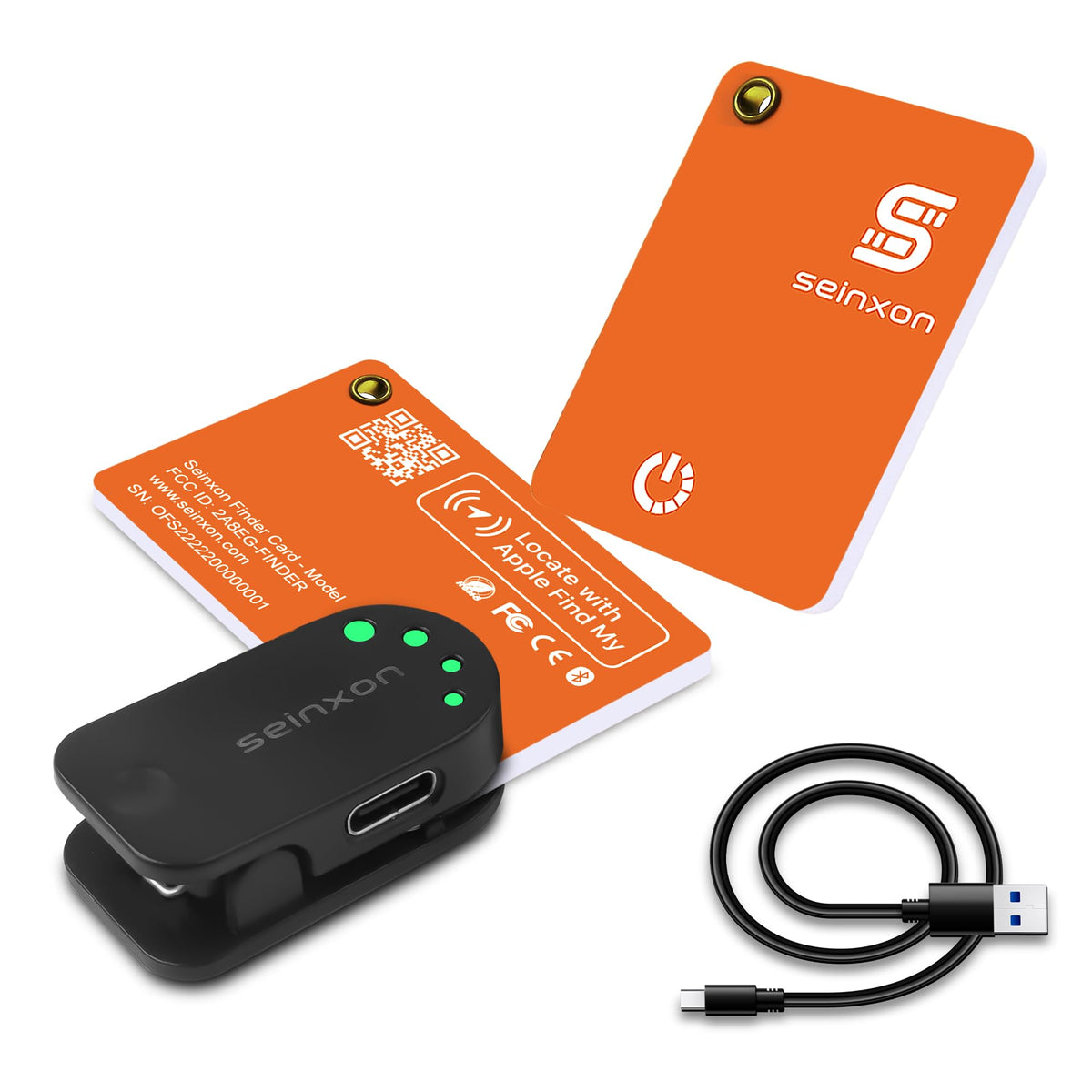 Keys Tracker Wallet Finder Card IP68 Luggage Purse Item Tracker Works with Apple Find My APP & Network with Recharge Clip (iOS Only) Orange