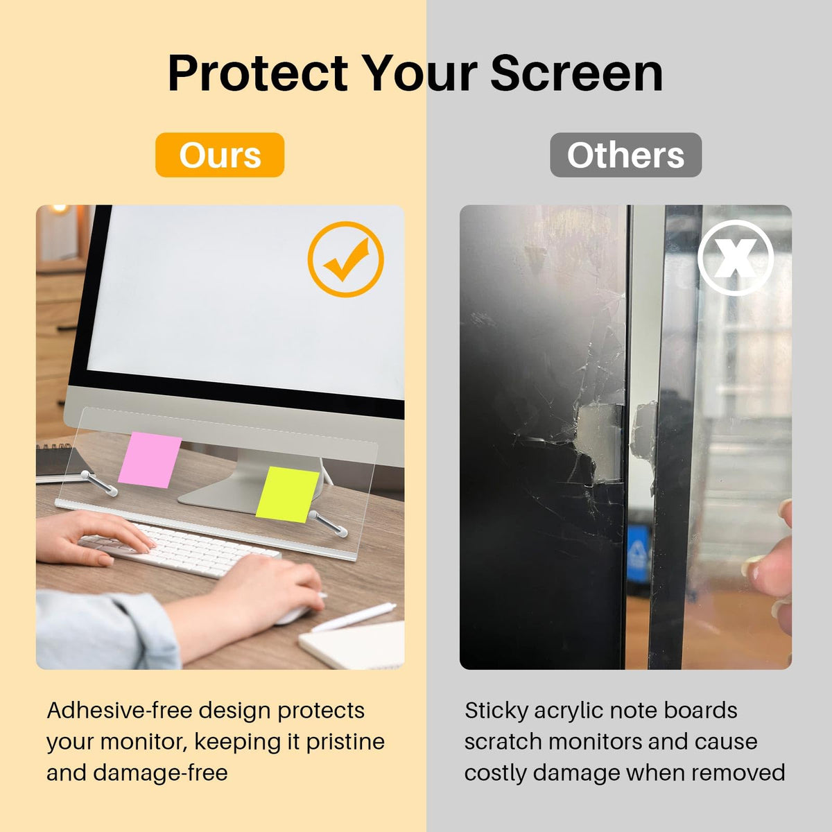Monitor Memo Board Holder 14"x5", Office Organization Memo Holders for Computer Sticky Note Holder, Space-Saving Under Monitor, Movable & Reusable, Screen Saver for Office & Home Desktop Decor