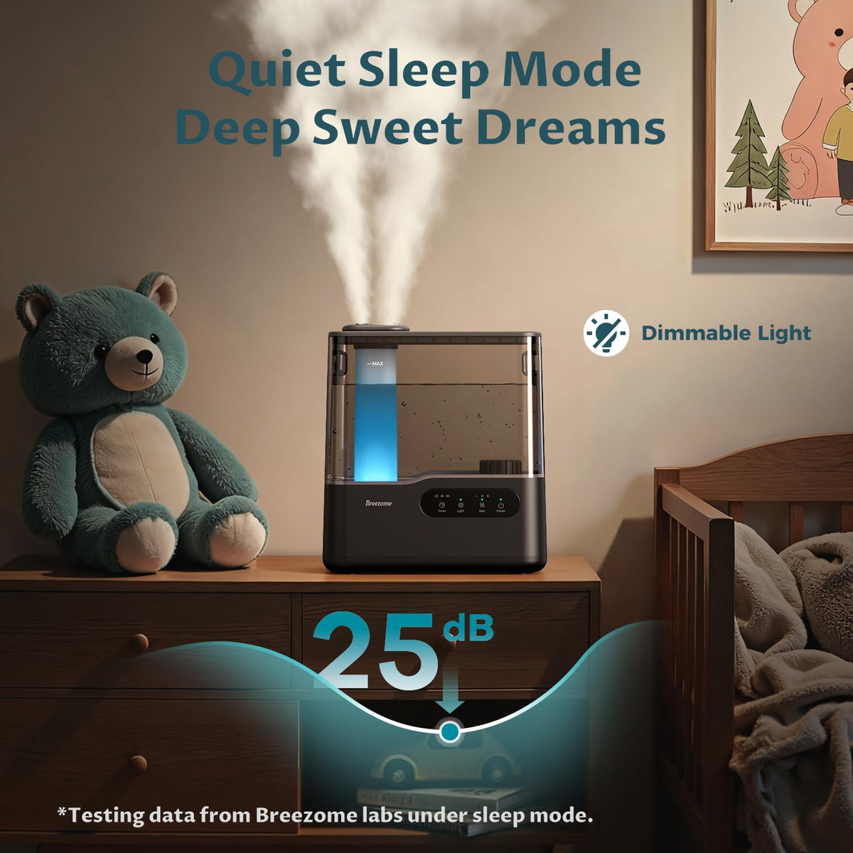BREEZOME 5L Humidifiers for Bedroom Large Room, 36H Top Fill Cool Mist Humidifier with Essential Oil Tray, 7-Color Mood Light, Timer, Quiet Ultrasonic Humidifier for Home, Baby Nursery, Plants