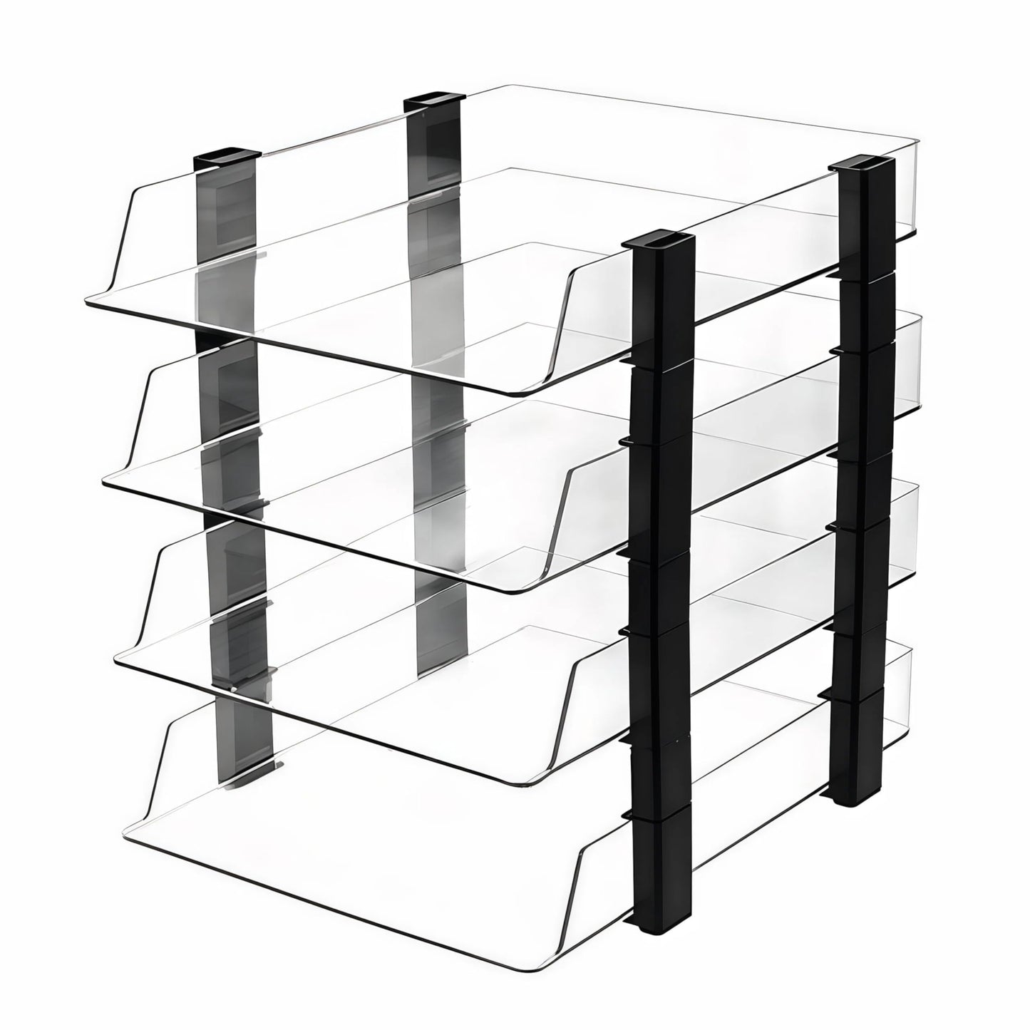 RHONZHAO Clear 4-Tier Stackable Paper Tray Organizer for Letter/A4 Files, Desktop Document Sorter, Transparent Office Desk Storage (4 - Tier Clear)