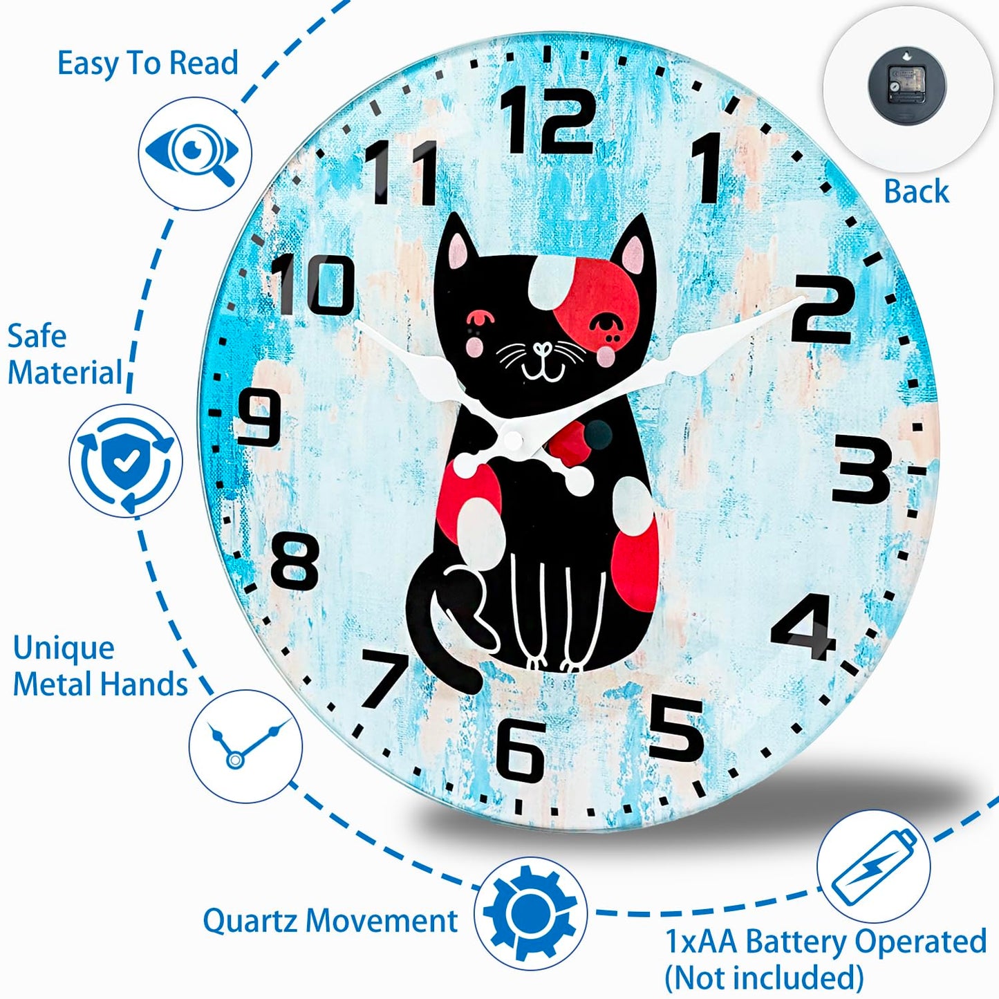 TGHHPC Silent Wall Clocks Battery Operated 10 Inch - Premium Glass Material Wall Clock, Unique Decorative Analog Clock with Large Numbers Non Ticking for Bedroom Living Room Office Kitchen Classroom