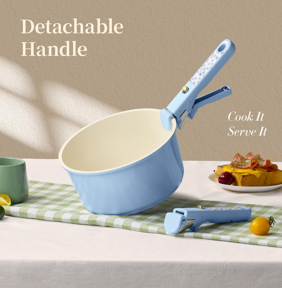 CAROTE 15Pcs Ceramic Cookware Set, Pots and Pans Set Non Stick, Kitchen Cooking Set with Detachable Handle, Non Toxic Induction Cookware, Dishwasher/Oven Safe