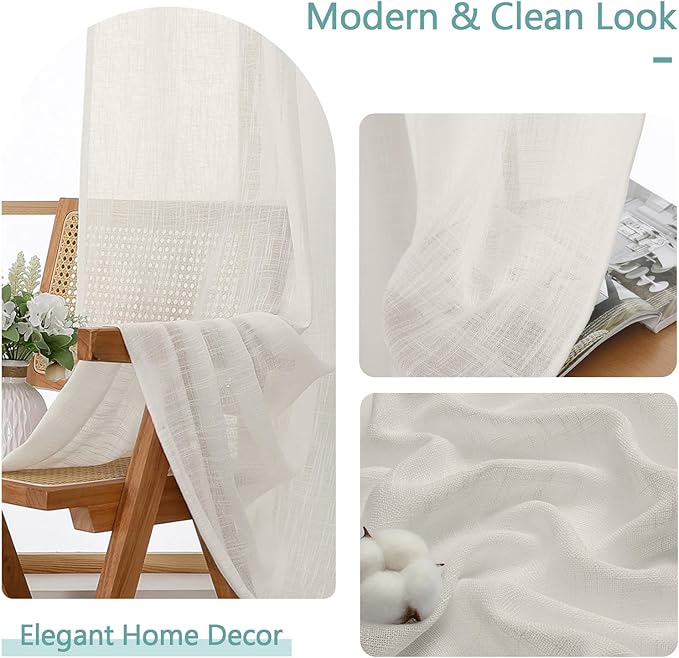 Chyhomenyc Extra Long Ivory Semi Sheer Curtains 120 Inches Long 2 Panels Set