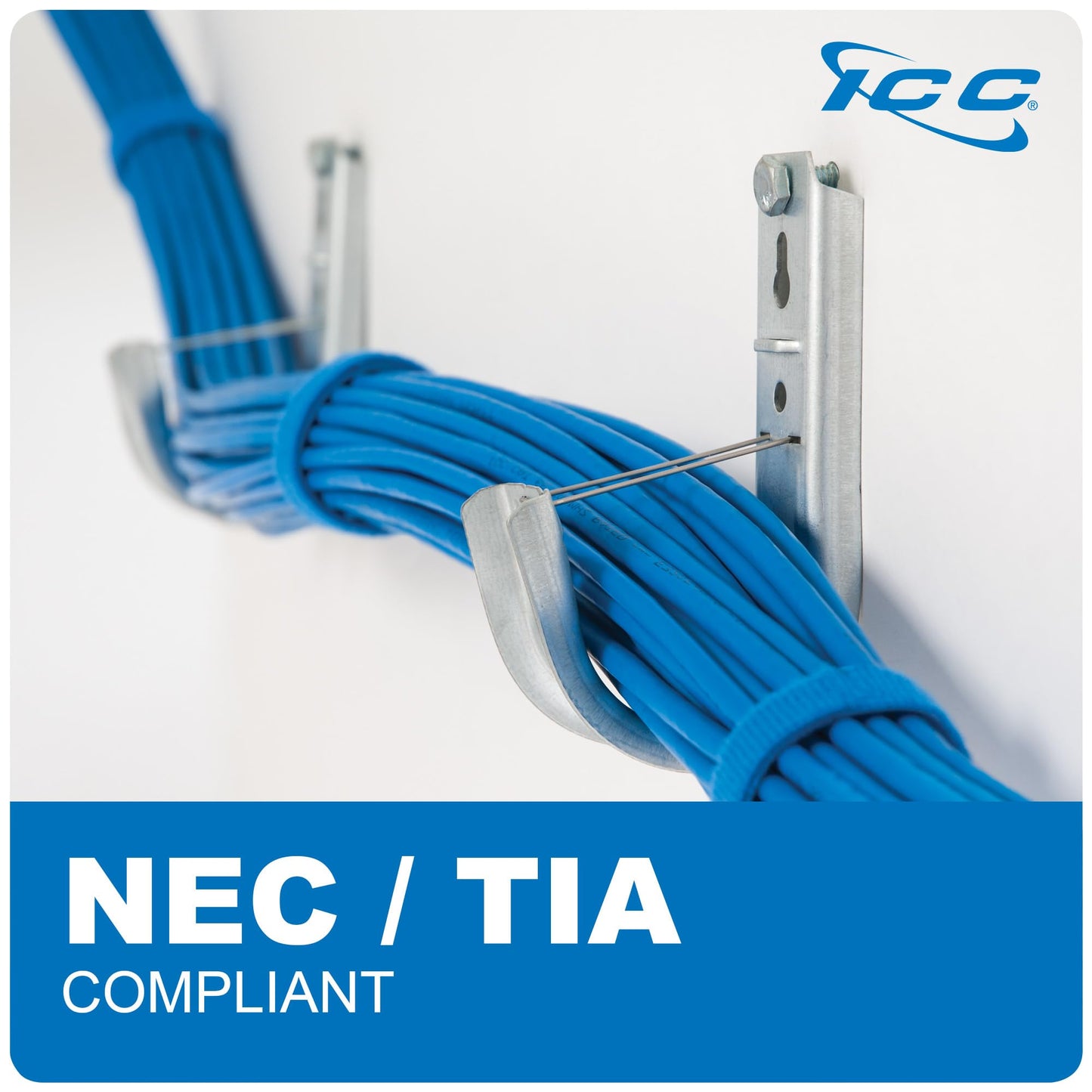 ICC 2” Wall Mount J - Hook with Retainer Clip for Structured Cabling - Galvanized Steel Cable Management Hooks, Rust-Resistant, TIA/EIA Compliant- 25-Pack