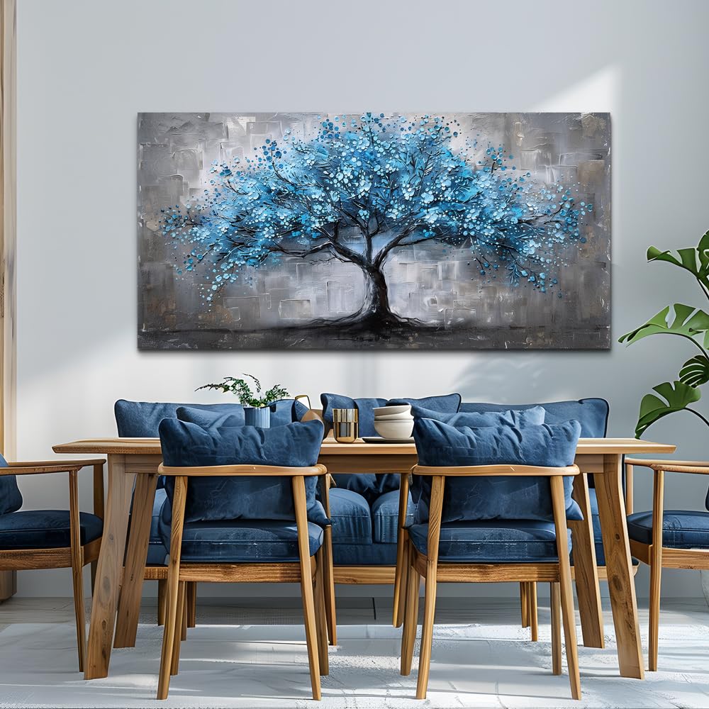 FUHAIHUA Canvas Wall Art For Living Room Wall Decor For Bedroom Office Decortions Black And White Wall Paintings Blue Trees Pictures Framed Mural Aesthetic Home Decor Posters Artwork 20x40 In
