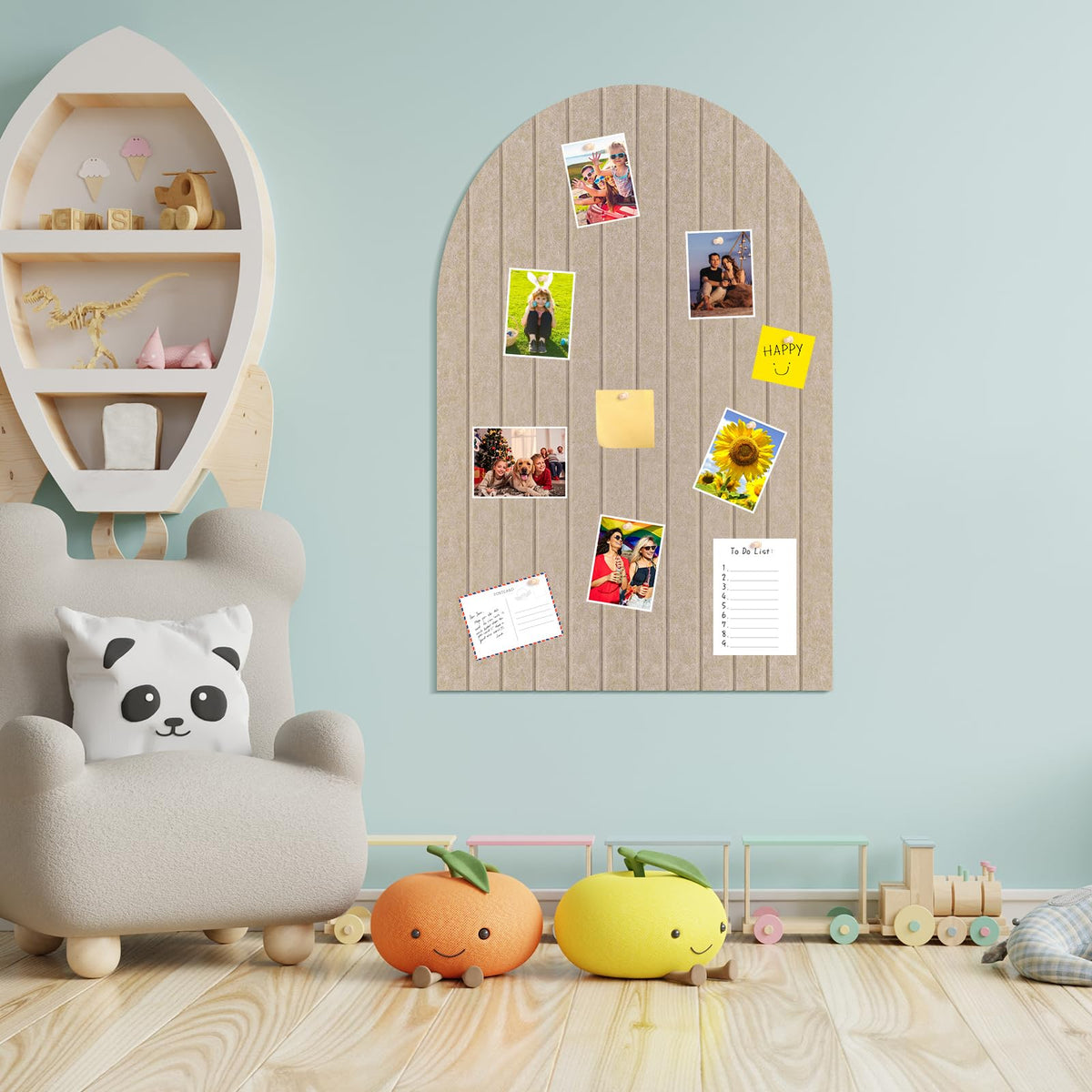 SmoothNovelty 31.5 X24 Inch Large Arch Felt Bulletin Board with 50 Wooden Pushpins Decorative Picture Framed Display Board Felt Tile Wall Organizer for School Home Office Boho Wall Decor(Dark Camel)