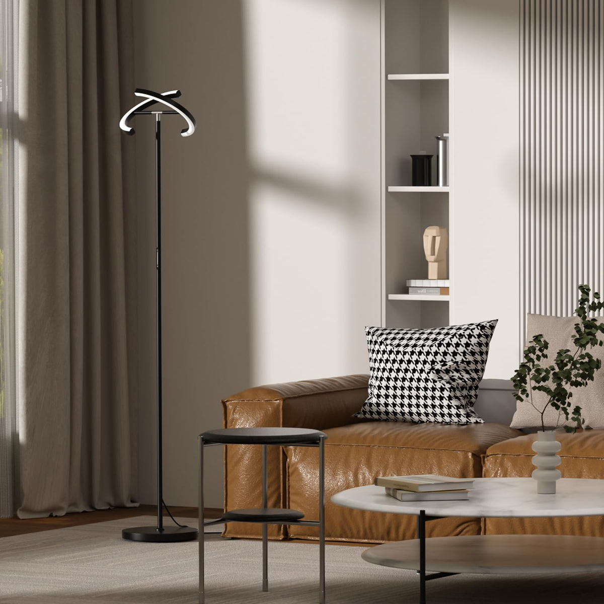 SIBRILLE LED Floor Lamp - Rotatable Standing Lamp with Touch & Remote Control, 3000-6000K, 22W Modern Floor Reading Light, Dimmable Corner Uplighter for Living Room Bedroom Office, Black