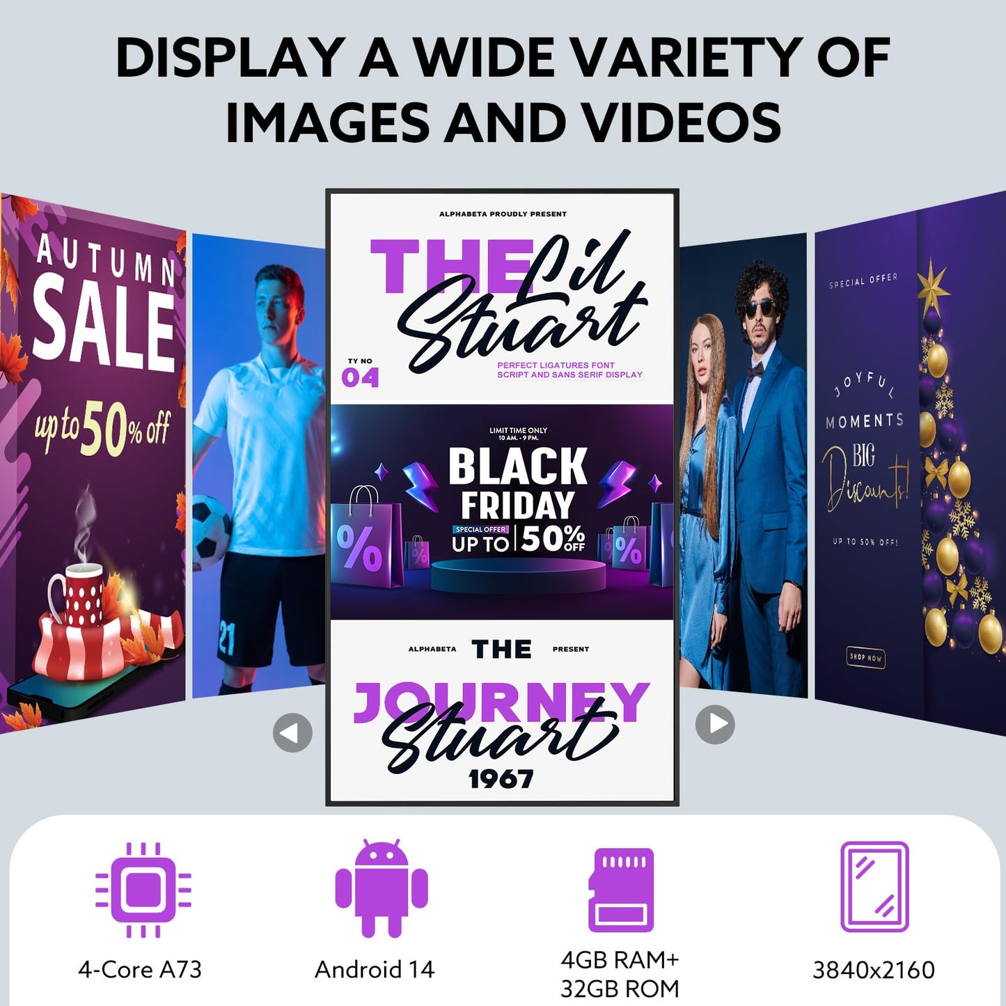 MENSETIC Digital Signage, 55 Inches Digital Signage Display, LED Screen High Brightness Advertising Display Kiosk, High Brightness Android Vertical Horizontal Poster with Content Management System